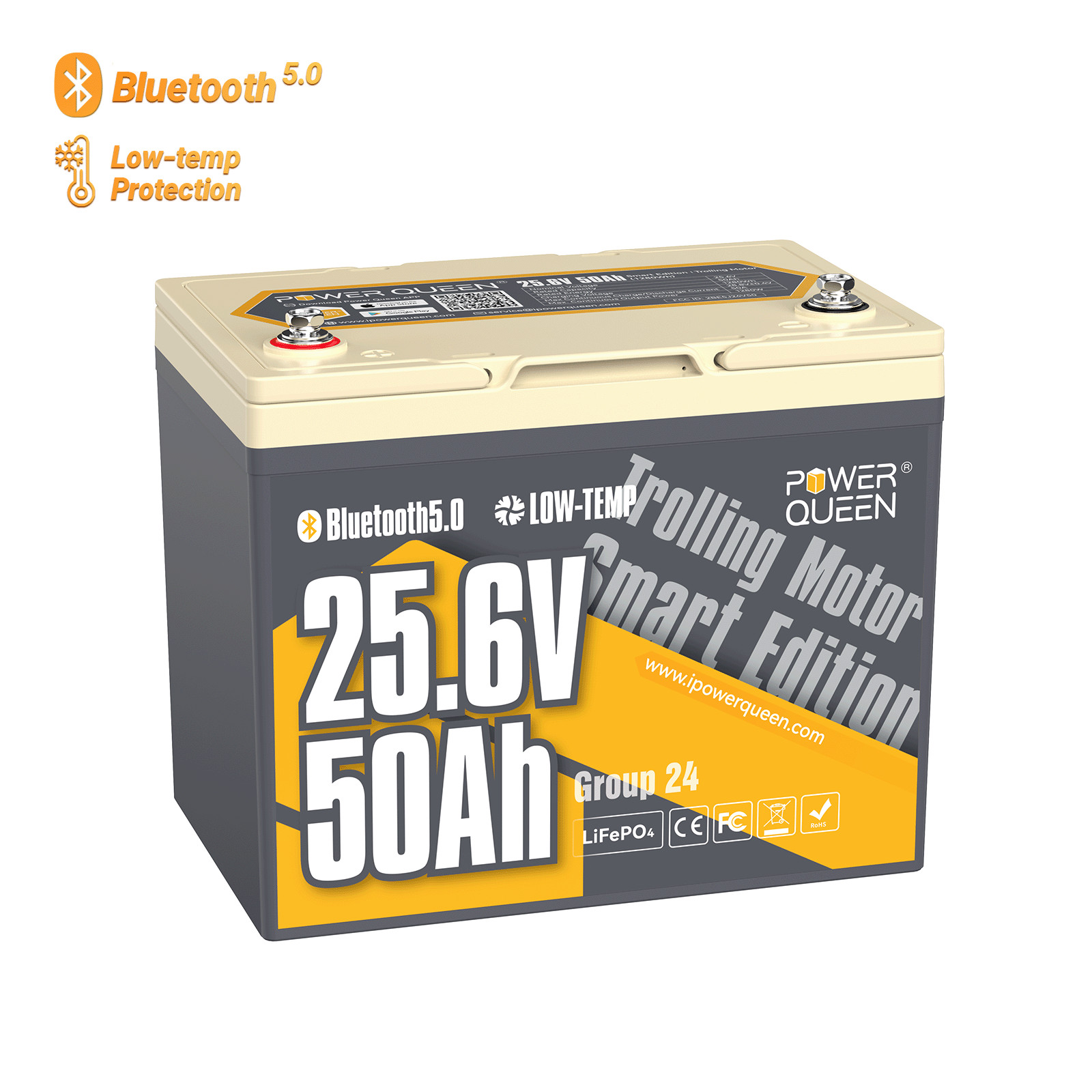 Power Queen 24V 50Ah Bluetooth LiFePO4 Battery for Trolling Motor-Used
