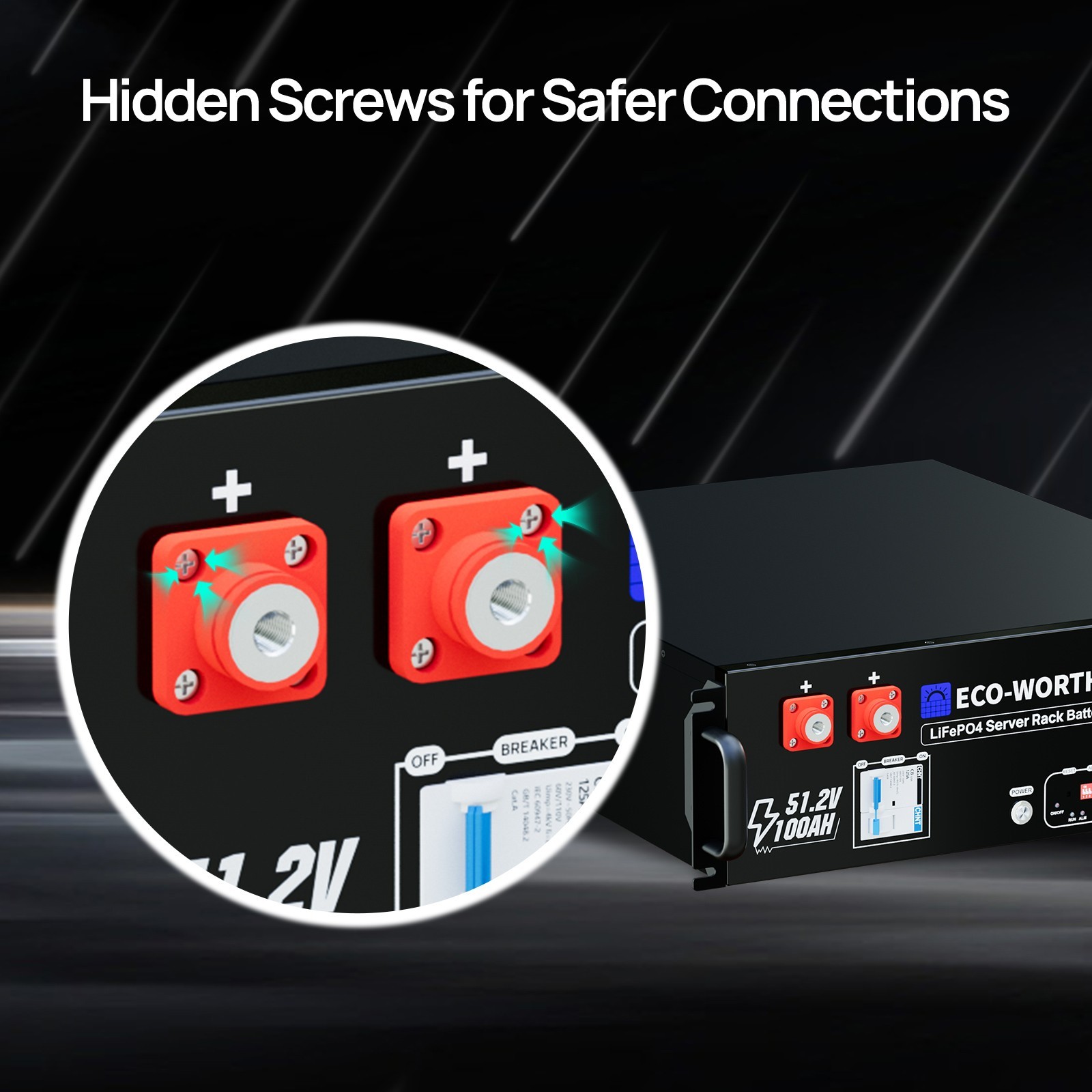 ECO-WORTHY 4Pack 48V 100AH Lithium Battery UL1973+UL9540A+RACK6 V3 Server Rack
