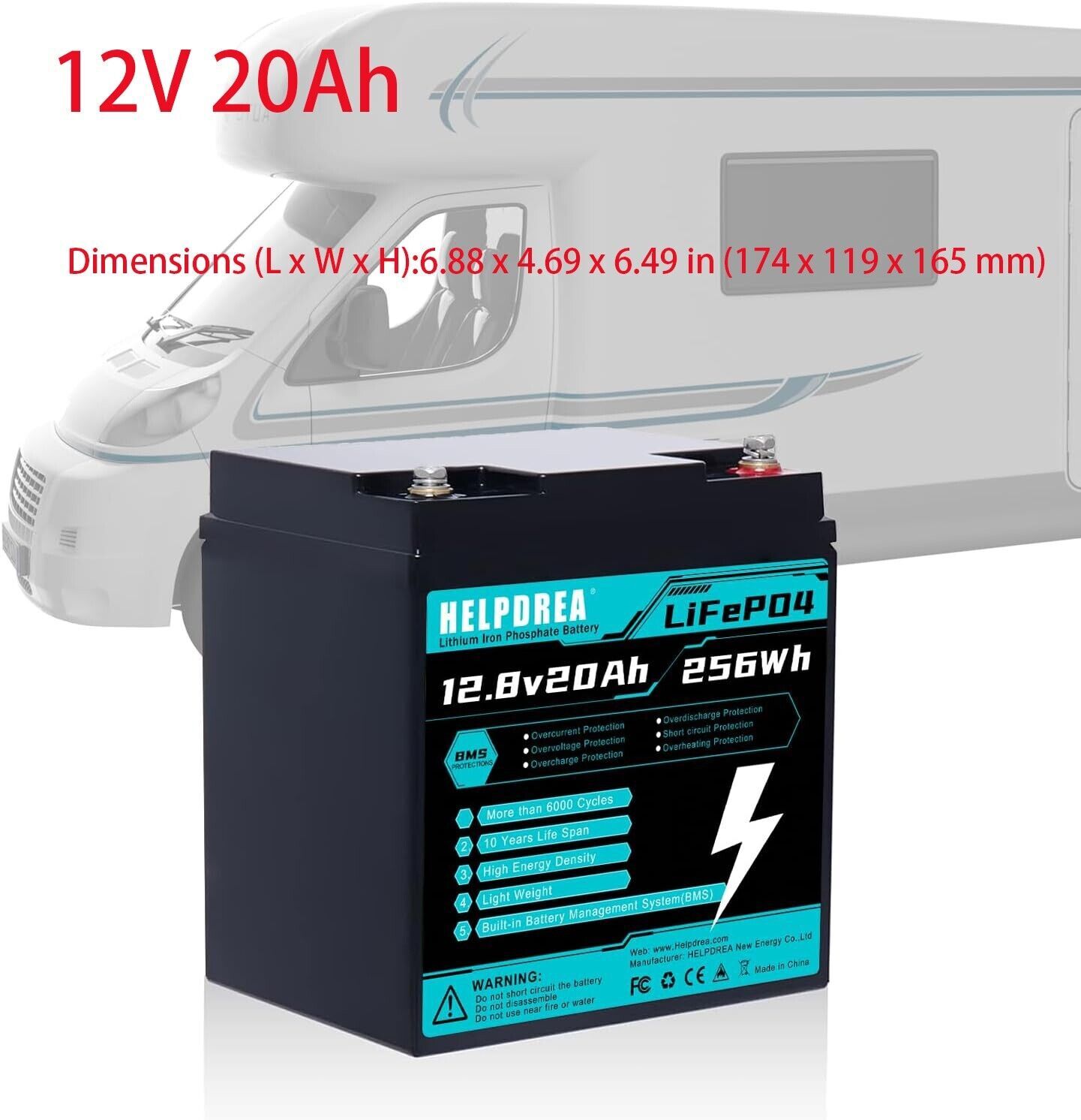 12V 20Ah 50Ah 100Ah 200Ah LiFePO4 Lithium Battery for RV Motor Solar Off-grid