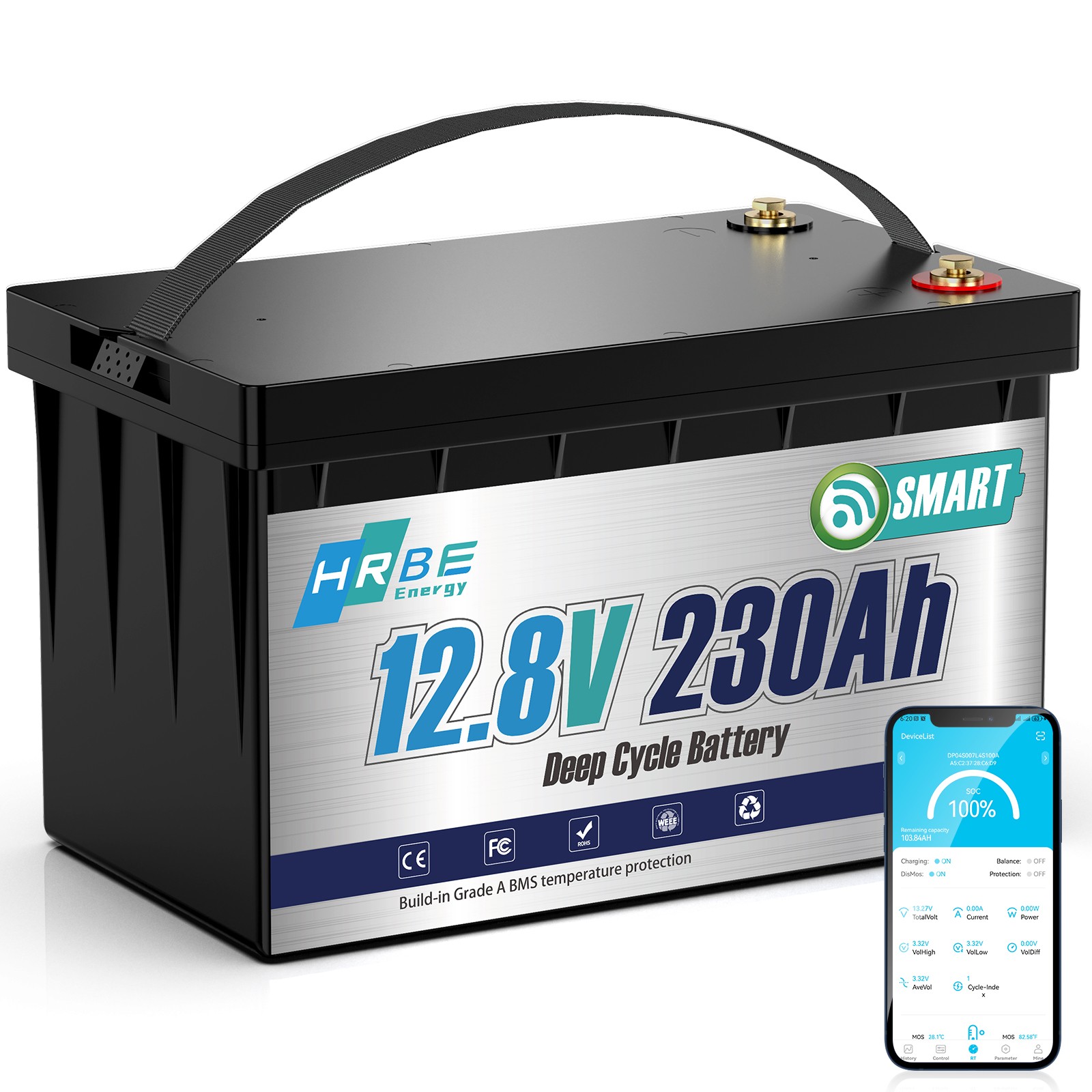 12V 230Ah Bluetooth Low Temp 200Ah BMS LiFePO4 Lithium Battery 3840WH For Marine