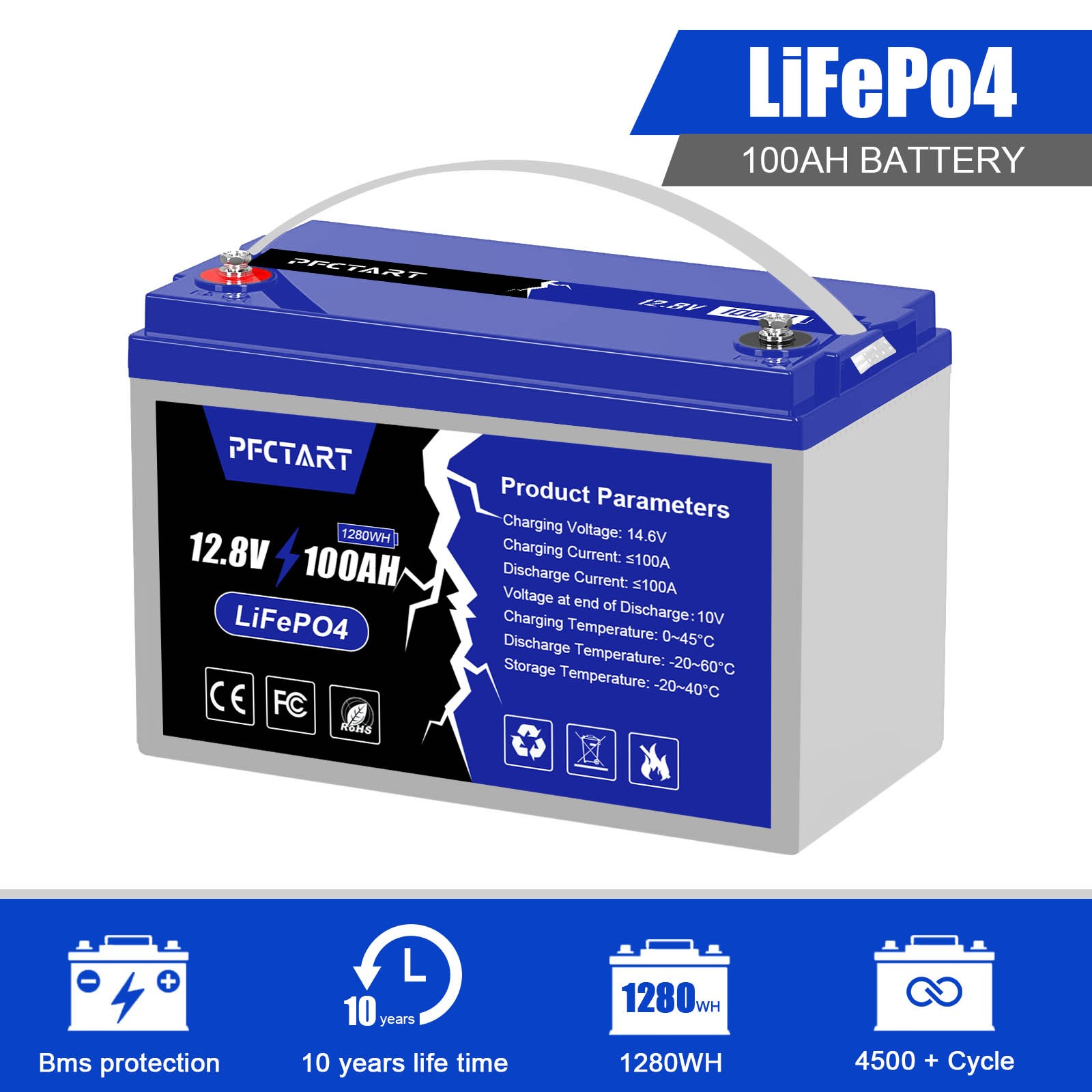 300Ah 200Ah 100Ah Lithium LiFePO4 Battery Built-in BMS 4500+ Deep Cycles RV Boat