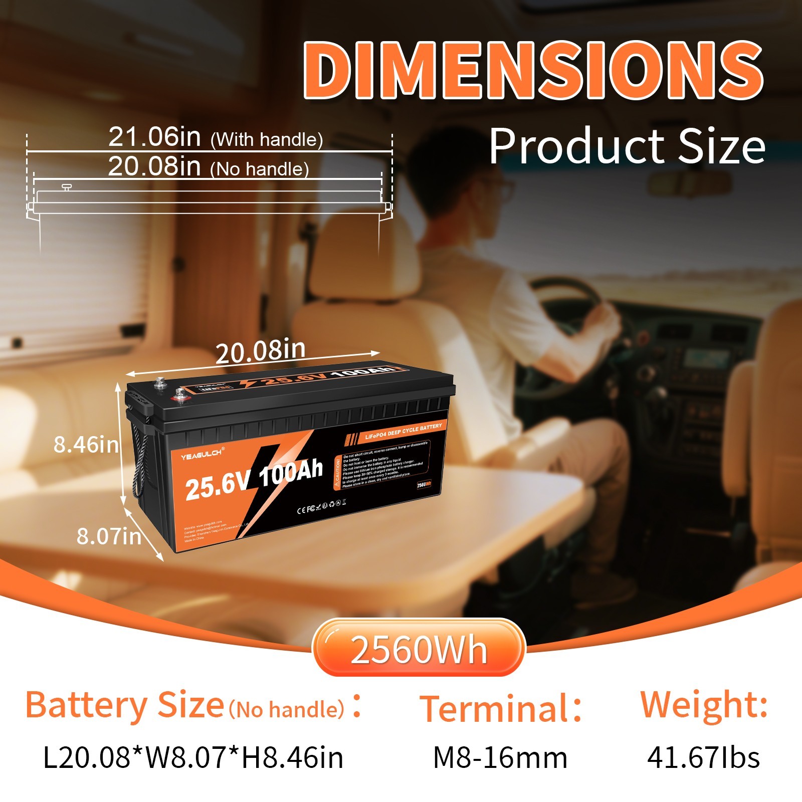 24V 100Ah LiFePO4 Lithium Battery 100A BMS Deep Cycle For RV Backup Power Supply