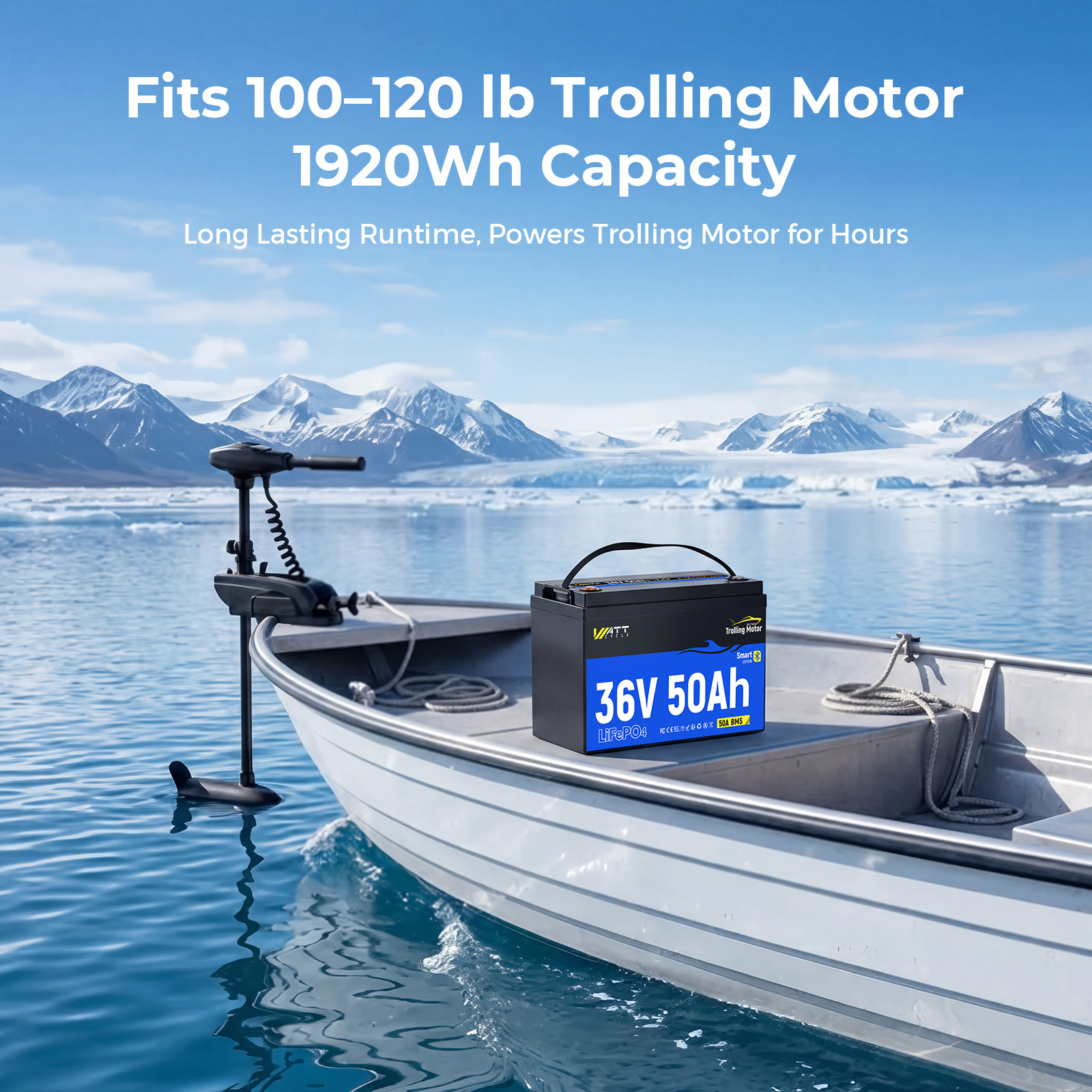 Wattcycle 36V 50Ah 1920Wh LiFePO4 Battery EV Grade Cell Bluetooth Trolling Motor