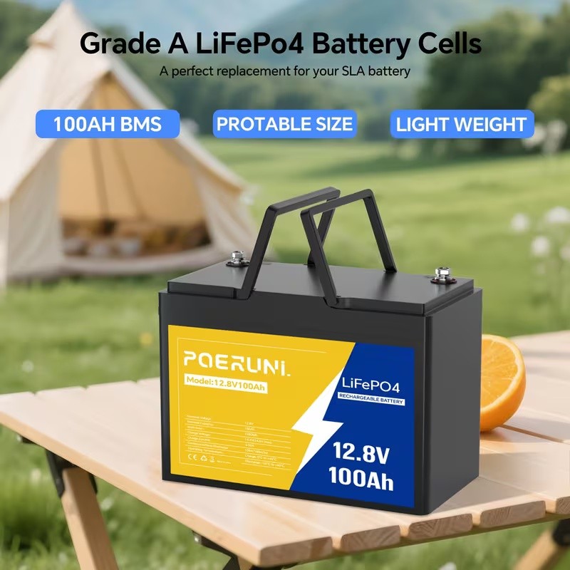 12.8V 100Ah LiFePO4 Battery 1280Wh 4000+Cycles Built-in 100A BMS For Off-Grid RV