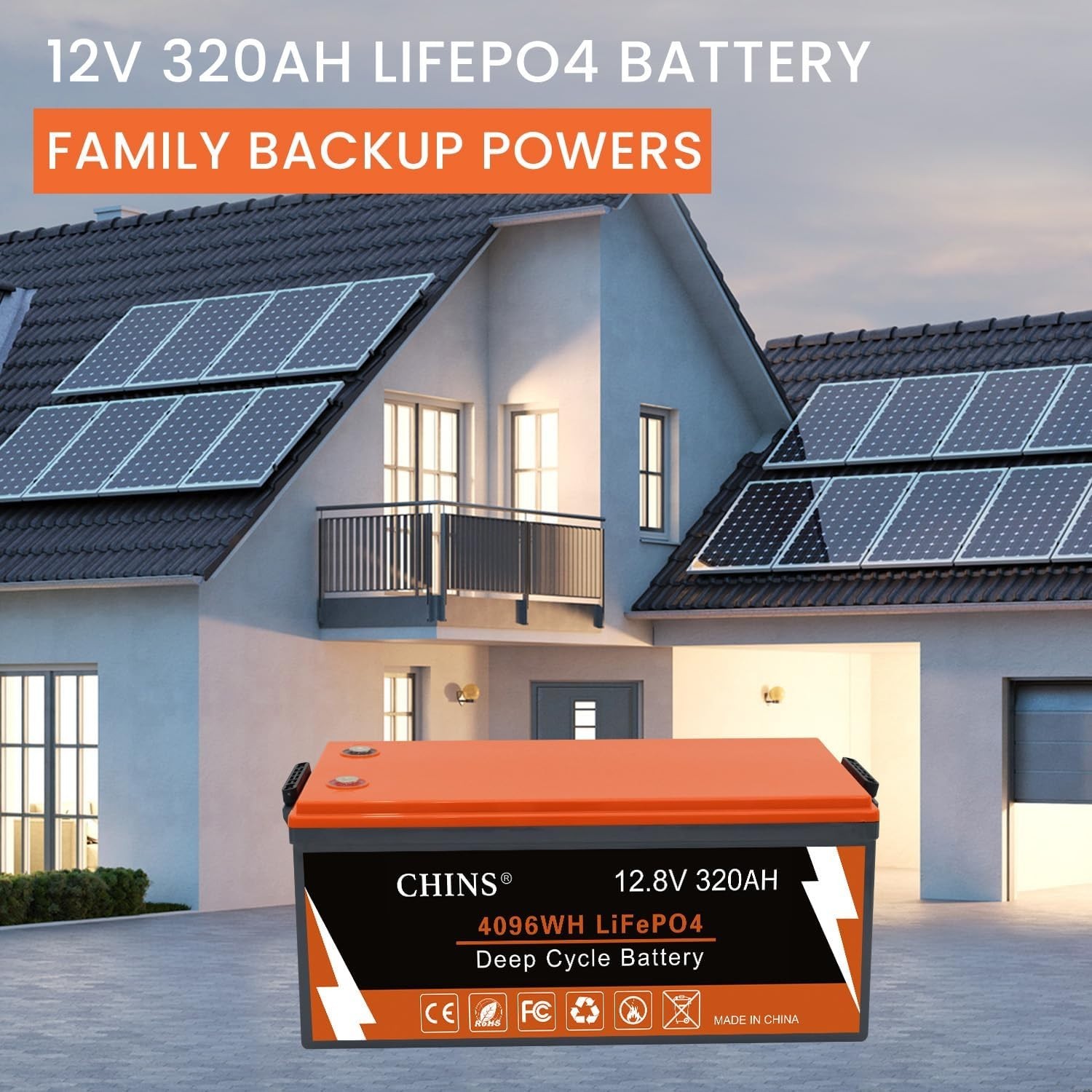 CHINS 12V 320Ah LiFePO4 Battery, 200A BMS,for Golf Car, Trolling Motor etc(Used)