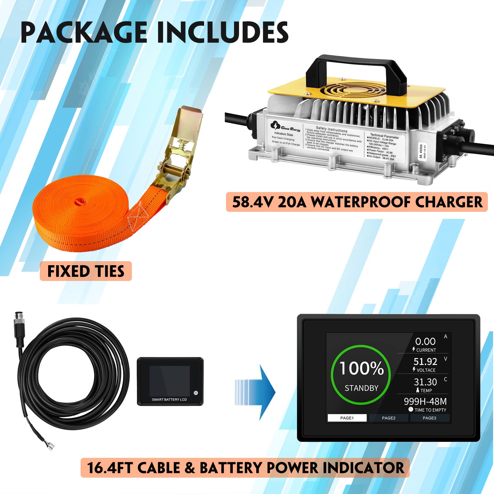 48V(51.2V) 60Ah LiFePO4 Lithium Golf Cart Battery with 20A Charger