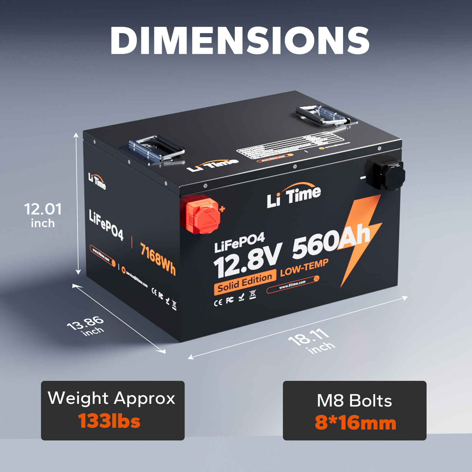 LiTime 12V 560Ah 7168Wh Low Temp LiFePO4 Lithium Battery SPCC For Solar Off-grid