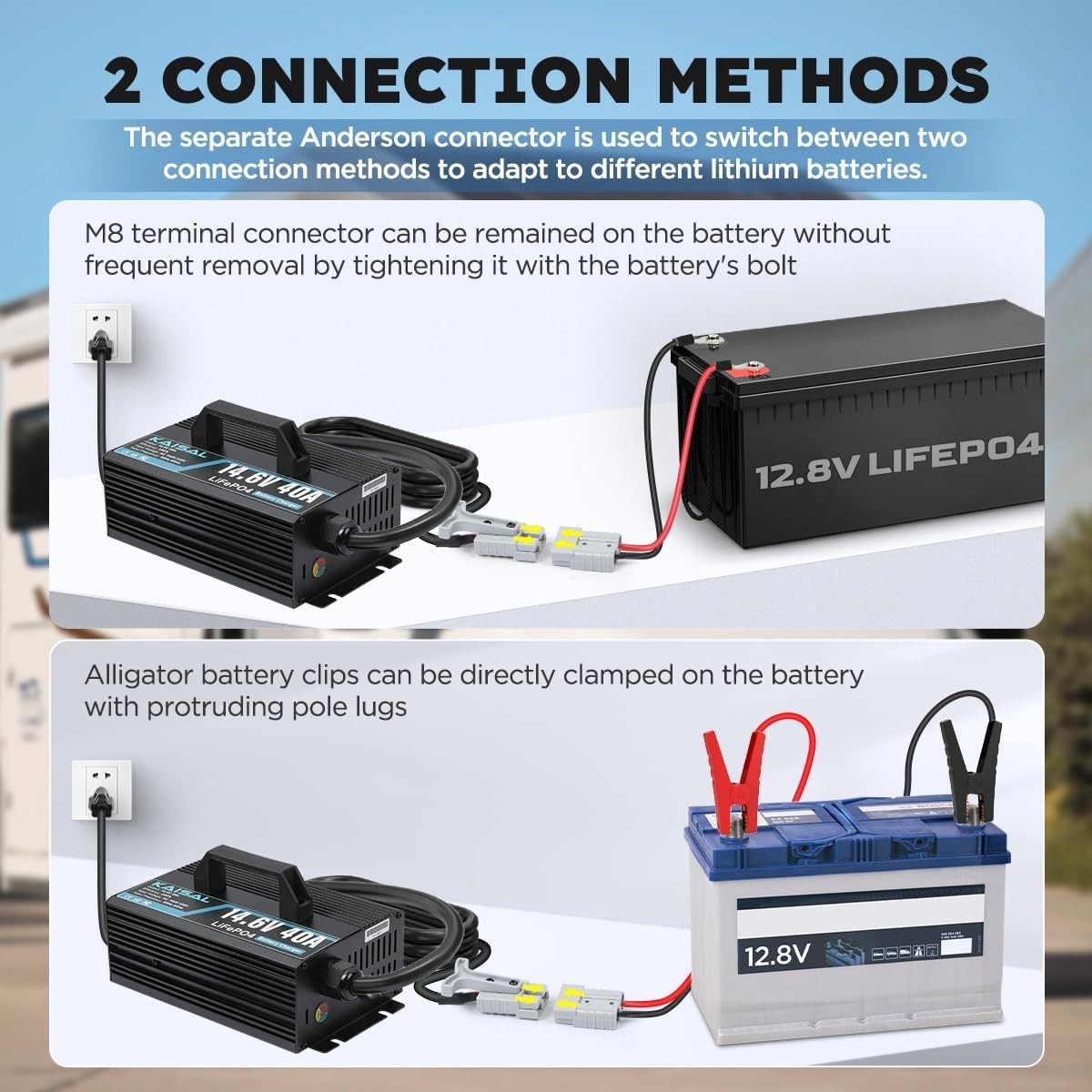 14.6V 40A LiFePO4 Smart Charger w/Temp Control for RV Solar Marine FCC/ETL US