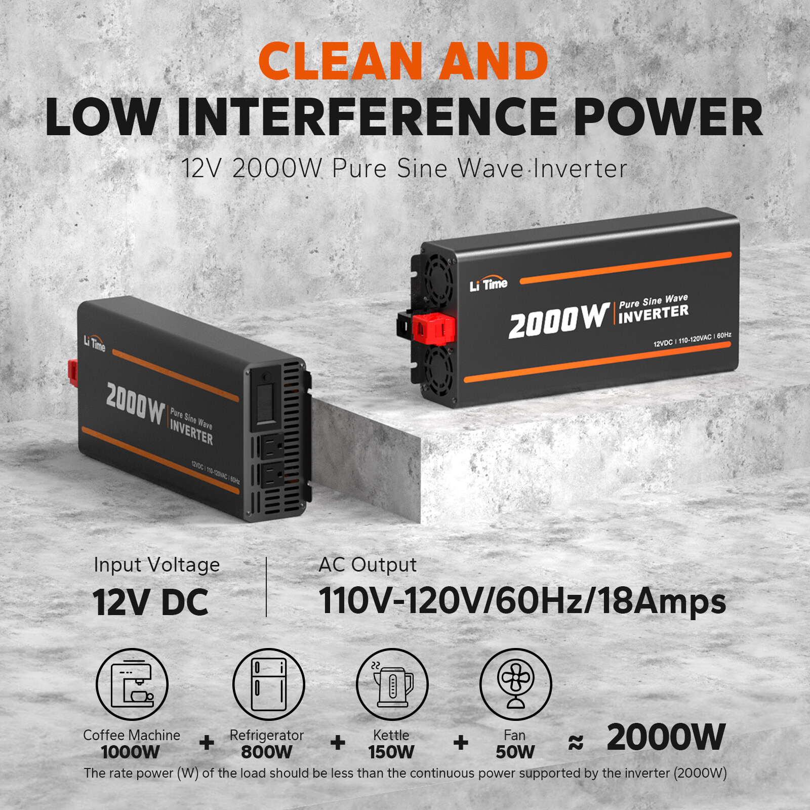 LiTime 5.12kWh Energy 12V 200Ah PLUS LiFePO4 12/24V 30A MPPT 12V 2000W Inverter