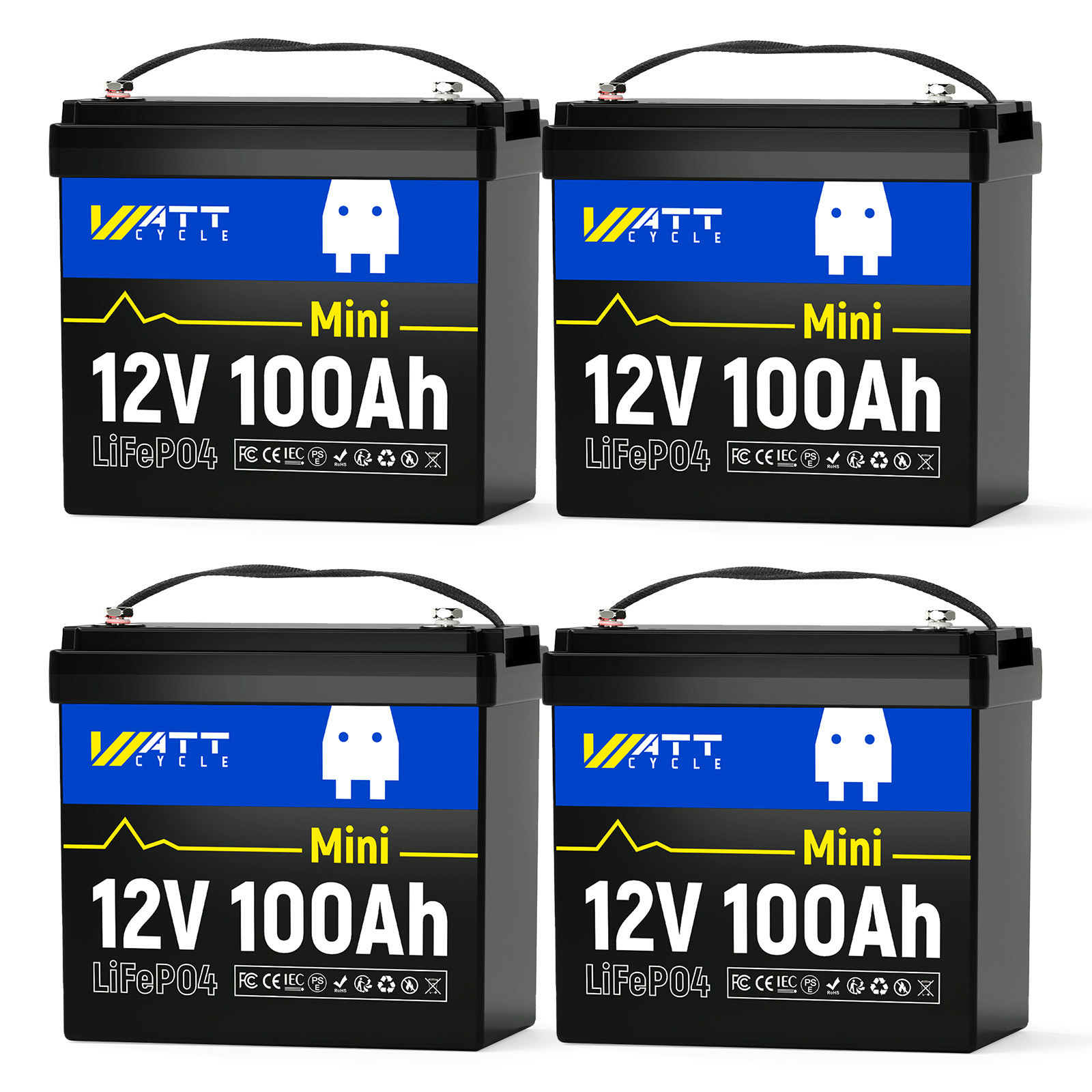 4Pack 5120Wh Wattcycle 12V 100Ah Wattcycle Lithium Battery 100A BMS Marine Yacht