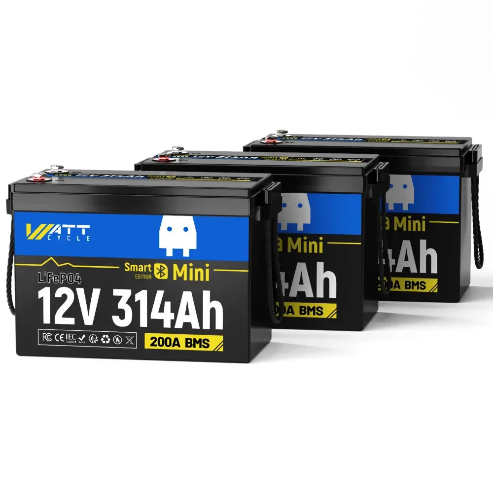 3Pack 12KWh Wattcycle 12V 314Ah 300Ah Lithium Battery Bluetooth Marine Yacht Van
