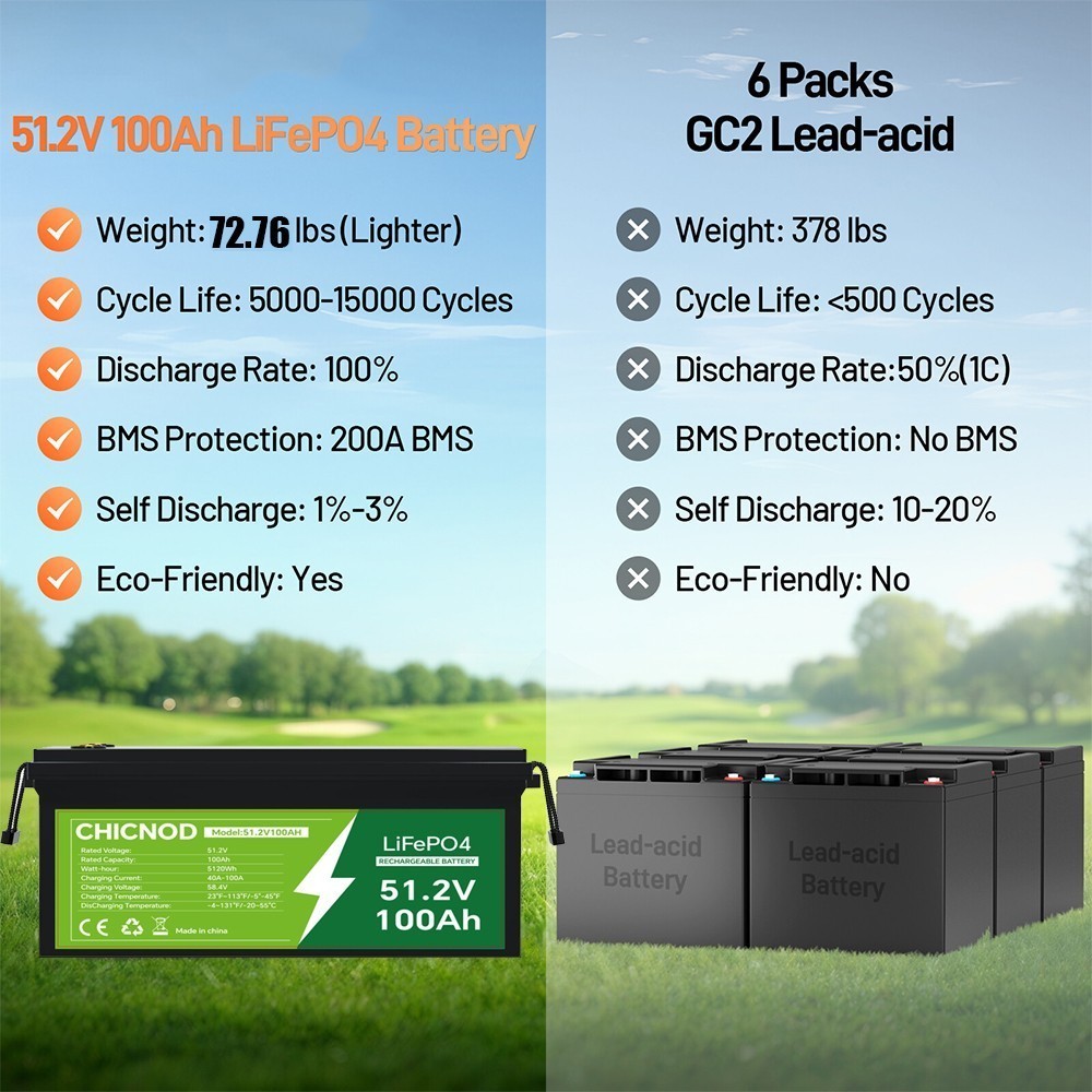 NEW 51.2V 100Ah LiFePO4 Lithium Battery Bluetooth BMS For Solar RV Golf Carts