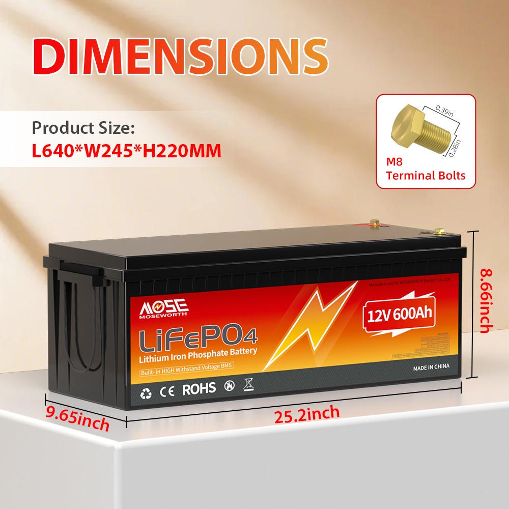 12V 600AH LiFePO4 Lithium Battery 200A BMS 20000+cycles for RV Boat Solar Panel