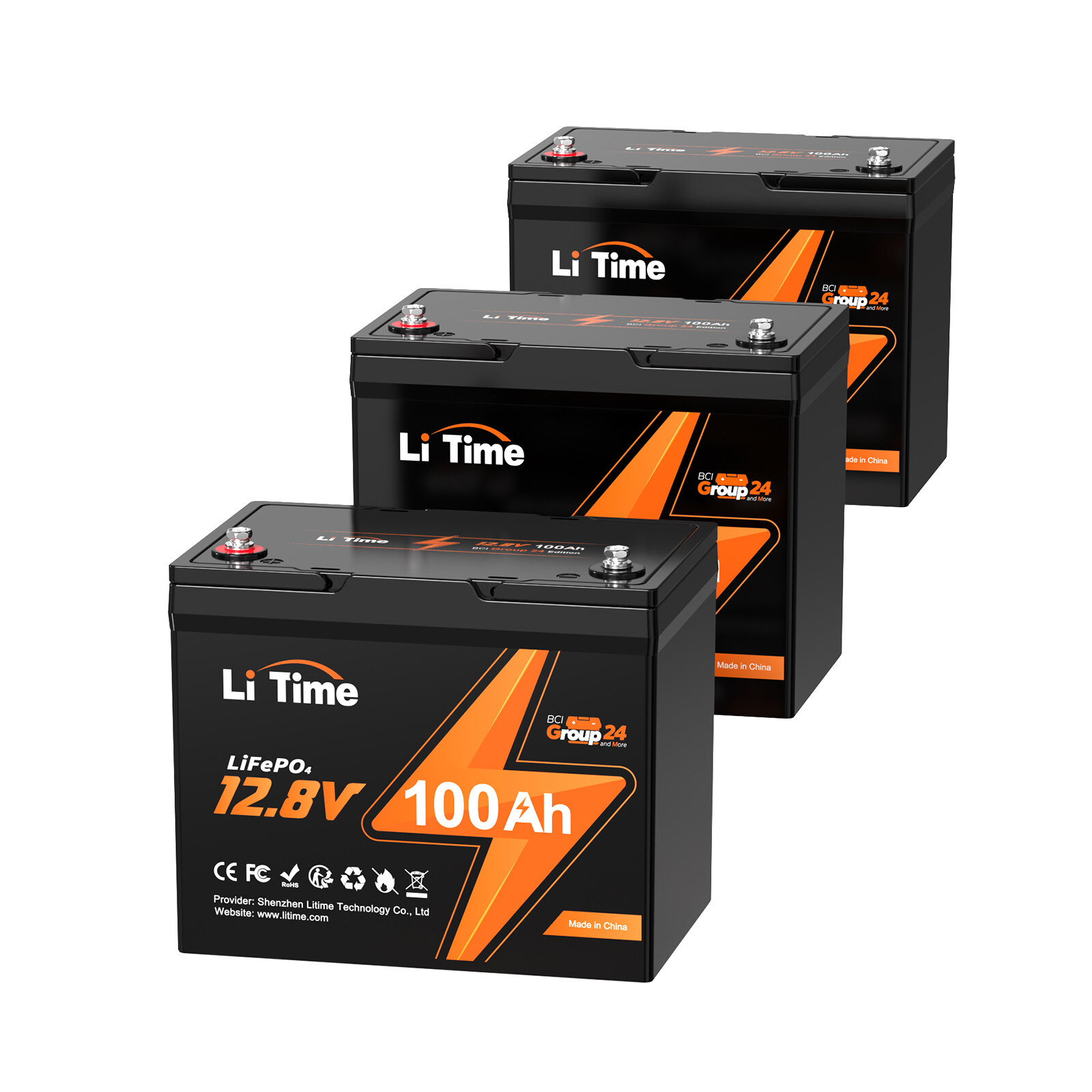 LiTime 1/2/3/4/8Pack 12V 100Ah Group 24 LiFePO4 Lithium Battery RV Trailer Lot