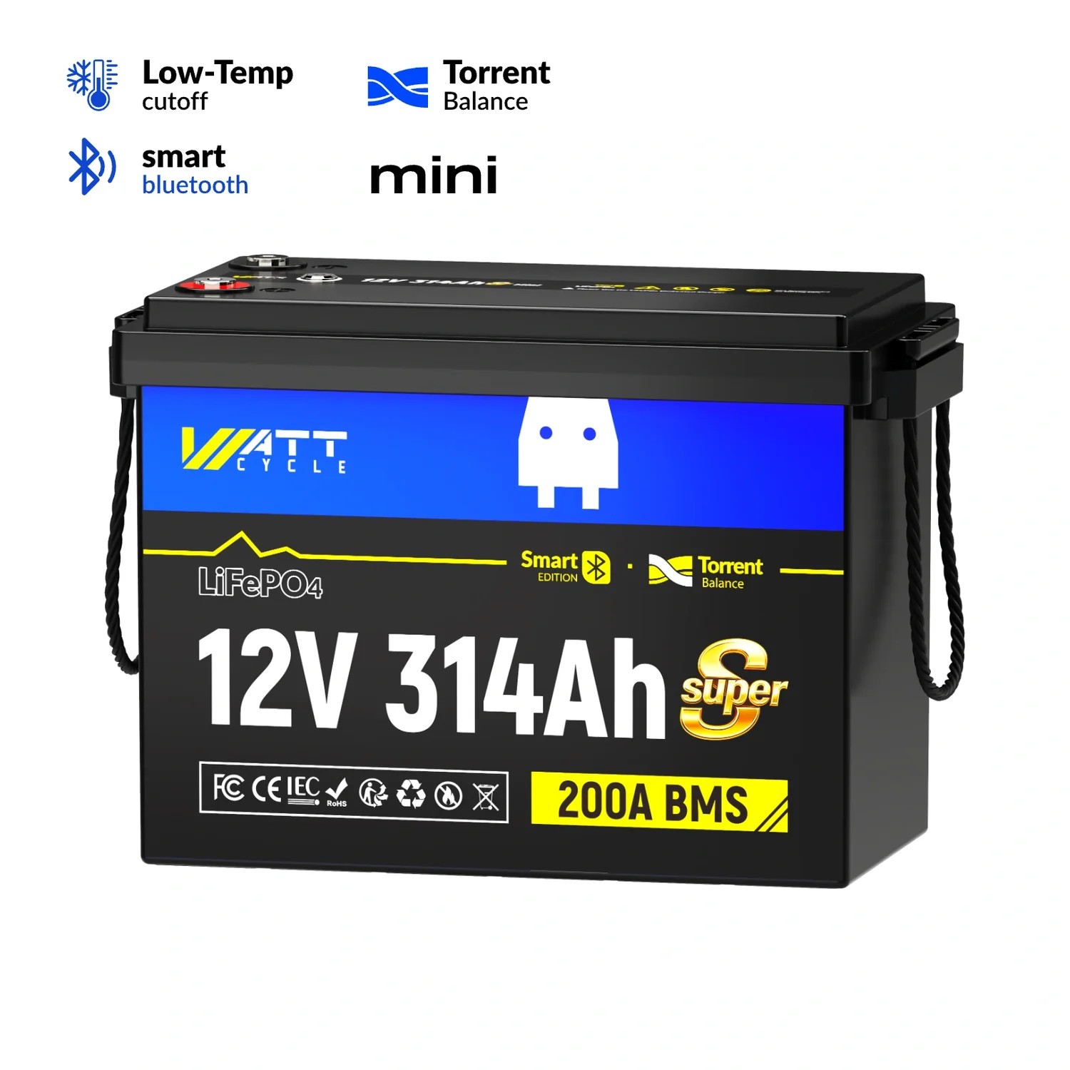 Wattcycle 12V 314Ah 300Ah 4019Wh Lithium Battery Active Balance EV Grade Cell
