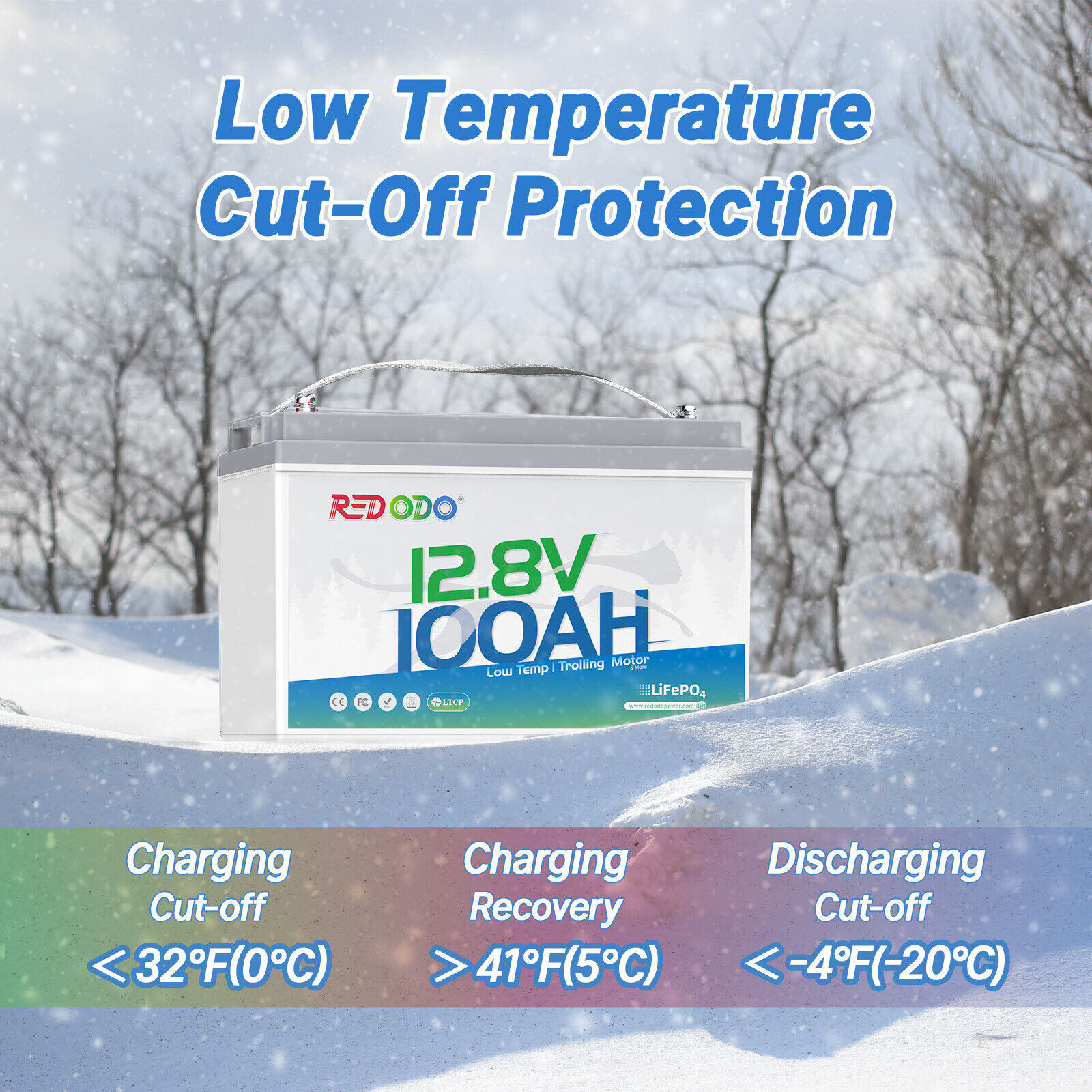 12V 100Ah TM LiFePO4 Lithium Battery with Low Temp Cut-off for Trolling Motor RV