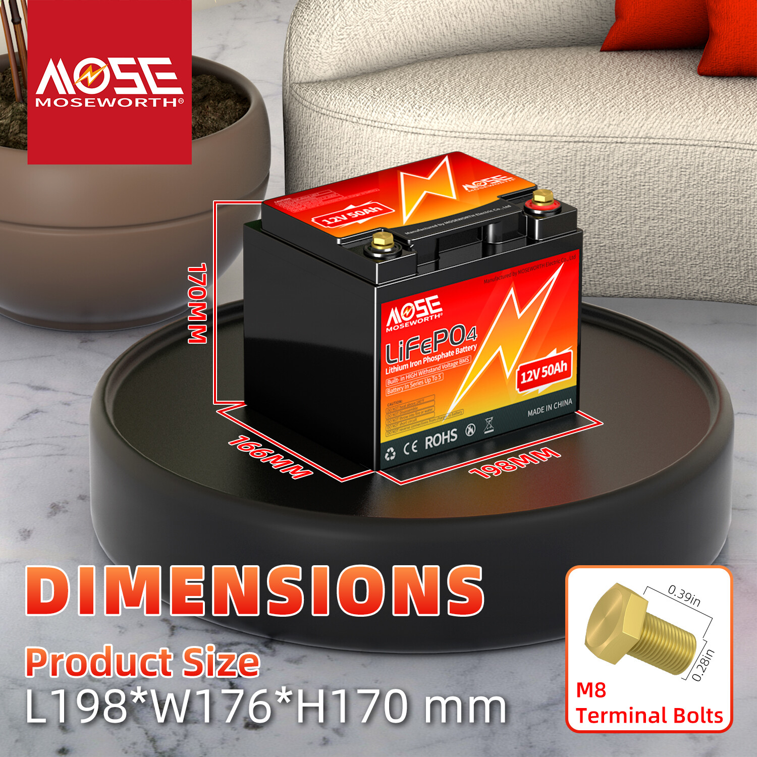 Lithium Battery 12V 50Ah LiFePO4 50A BMS for Deep Cycle RV Marine Solar System