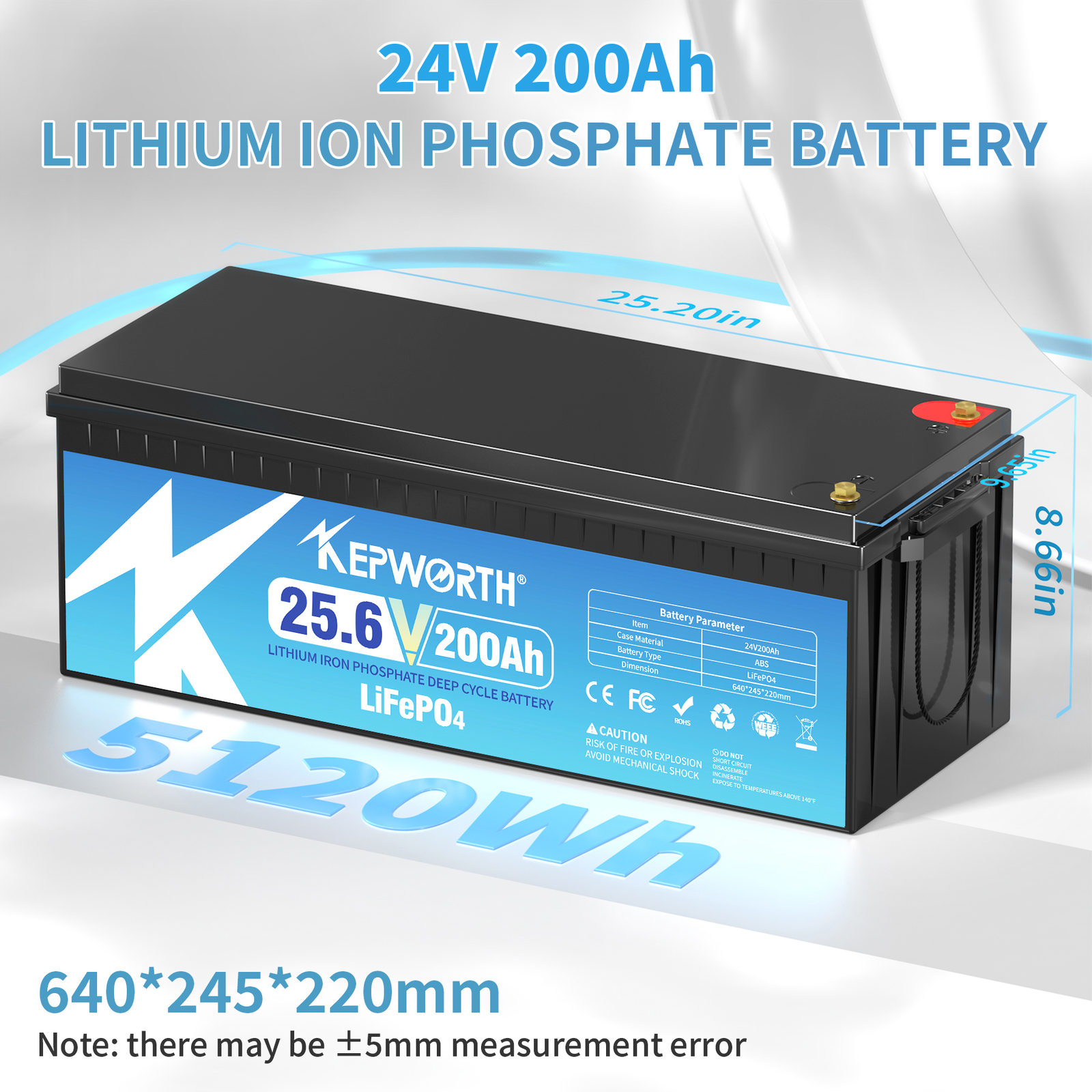 LiFePO4 24V 200Ah Lithium Battery 5.12Kw BMS Off Grid 20000+ Deep Cycle RV Solar
