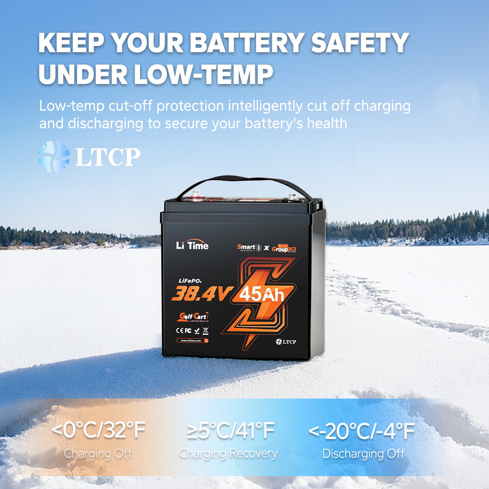LiTime 36V 45Ah TM Bluetooth LiFePO4 Lithium Battery 90A BMS For Trolling Motor