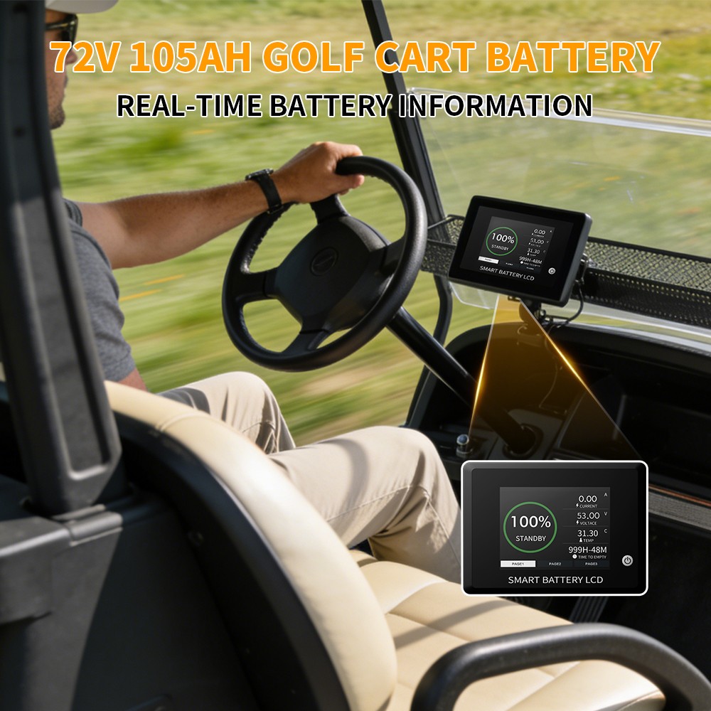 72V 105Ah Golf Cart LiFePO4 Lithium BT Battery 200A BMS+Monitor+80.3V18A Charger