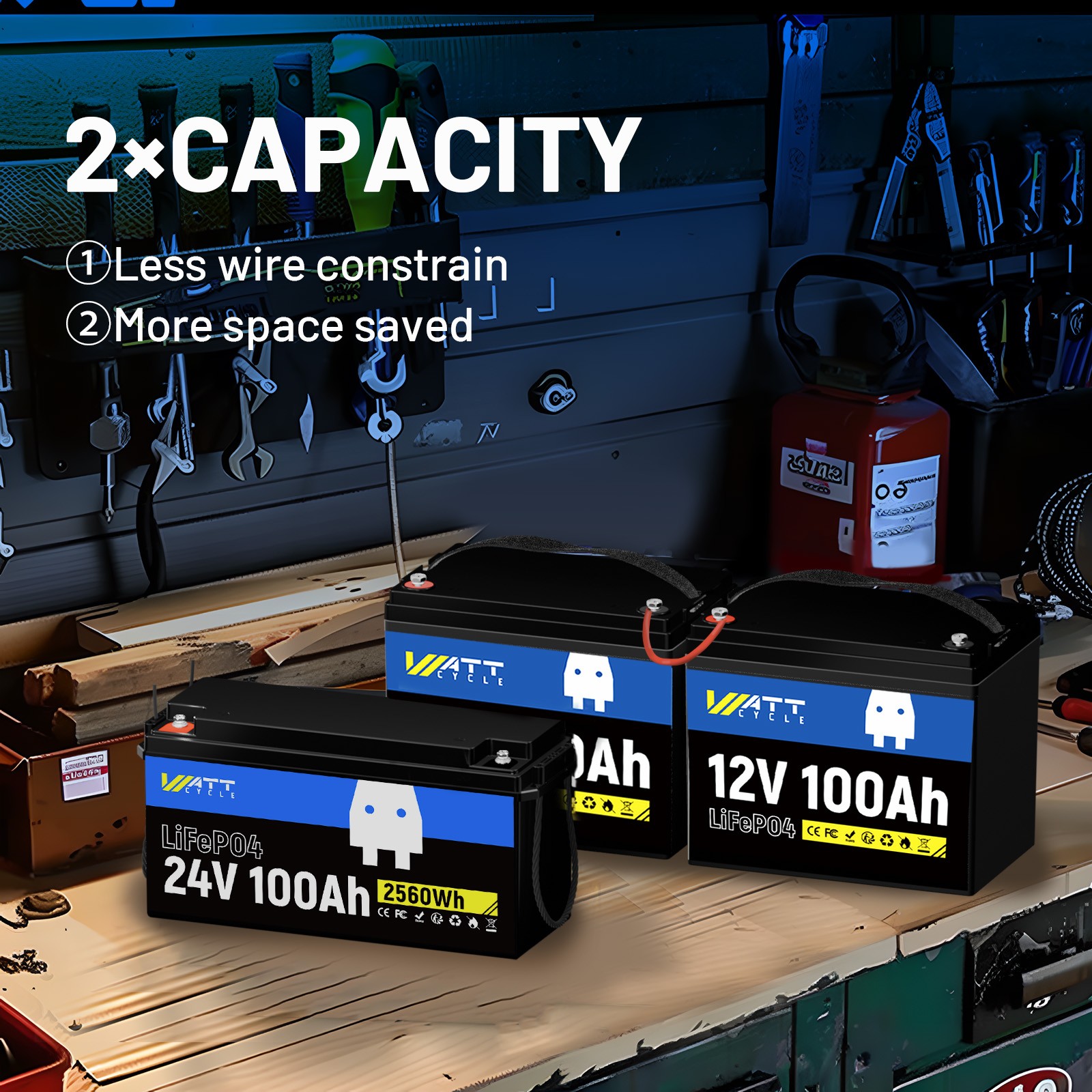 Wattcycle 24V 100Ah 100A BMS Lithium Battery + 29.2V 15A Charger for Boat Yacht
