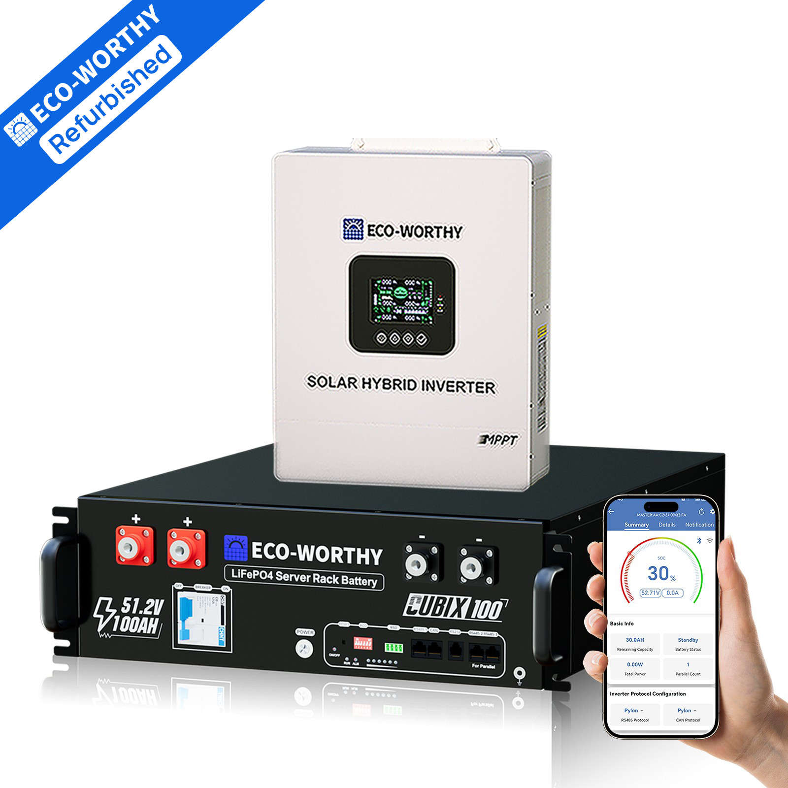 ECO-WORTHY 5120Wh 48V 100Ah LiFePO4 Battery + 5kW 48V Soalr Inverter For Home