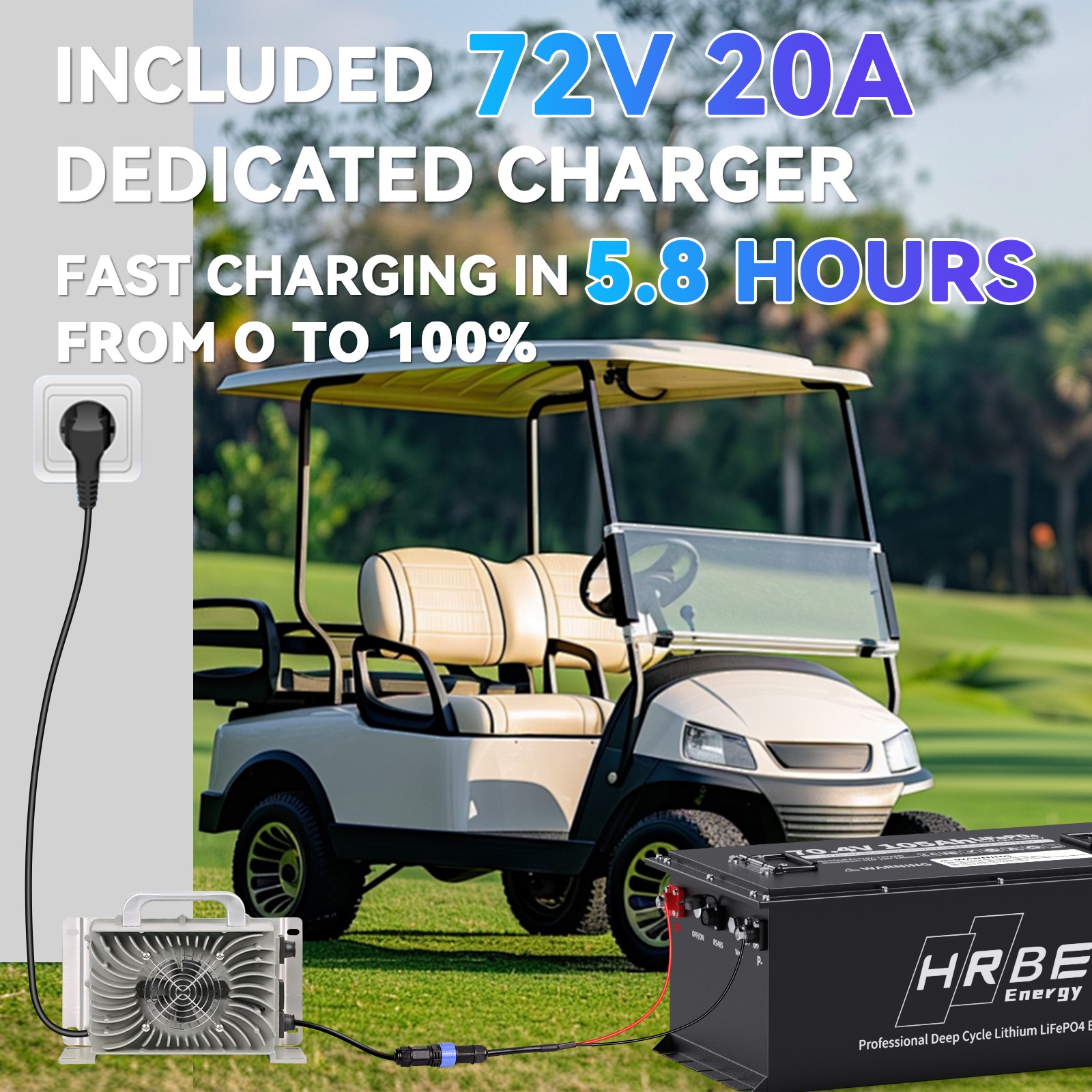 72V 105Ah Golf Cart LiFePO4 Lithium BT Battery 200A BMS+Monitor+80.3V18A Charger