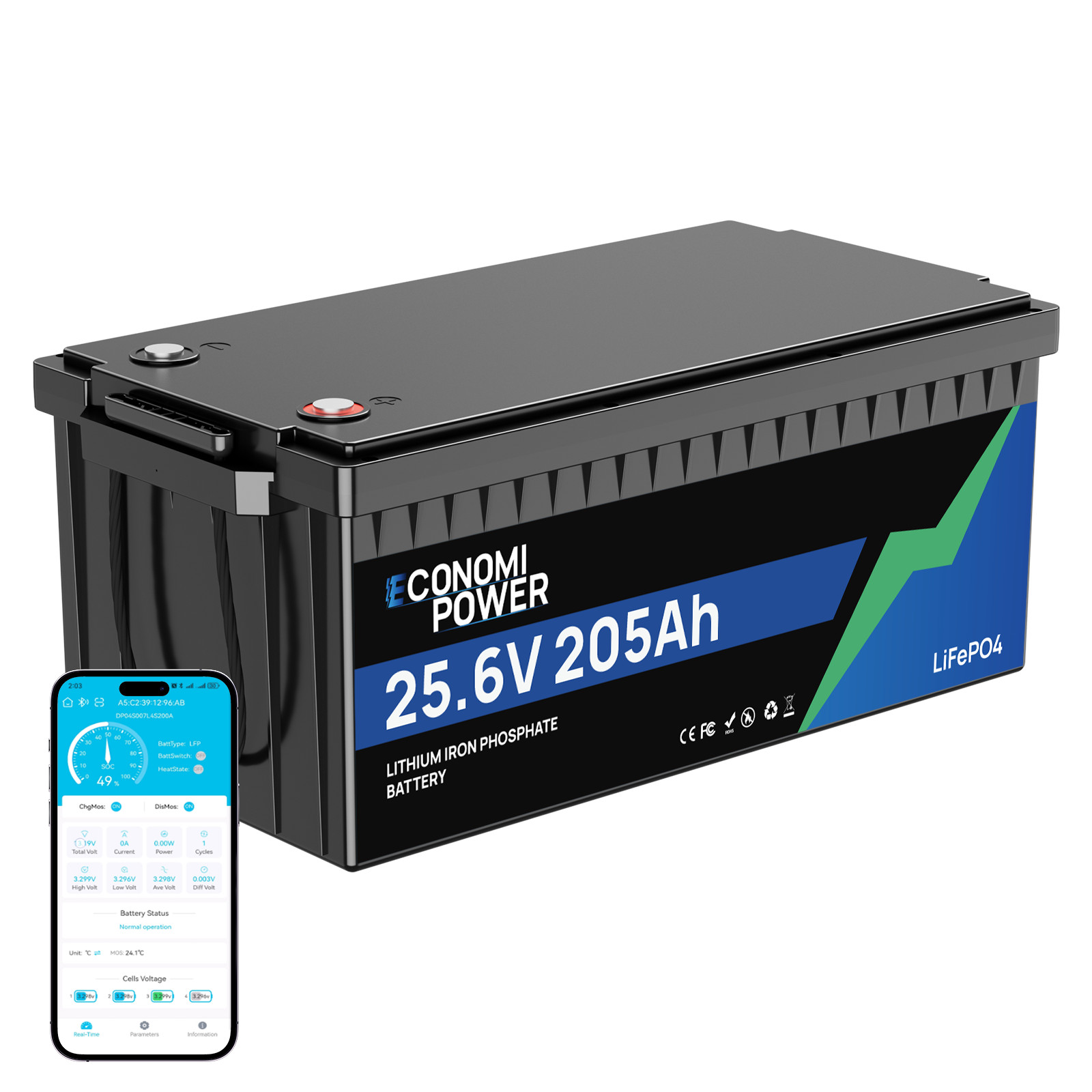 24V 205Ah LiFePO4 Deep Cycle Battery 5248Wh 200A BMS, Solar RV Off-Grid Marine