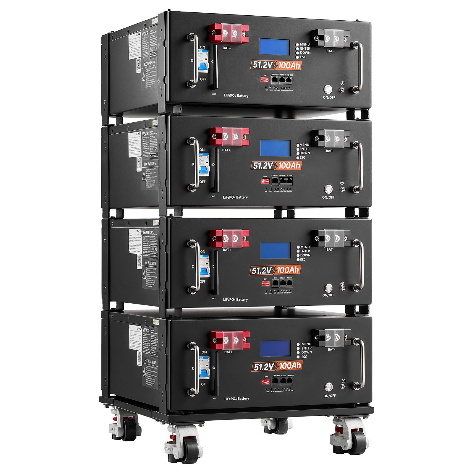 4 Pack 48V 100Ah LiFePO4 Server Rack Battery 5120Wh Bluetooth 100A BMS