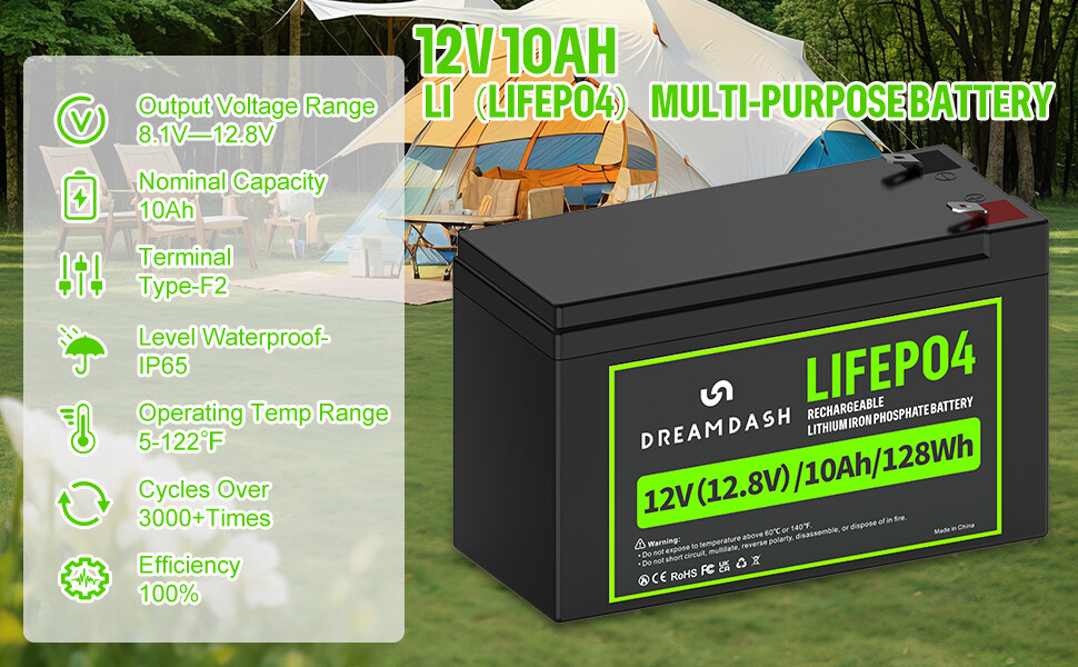 4/2X Lithium Battery 12V 10Ah LiFePO4 Battery 12V Deep Cycle BMS Rechargeable