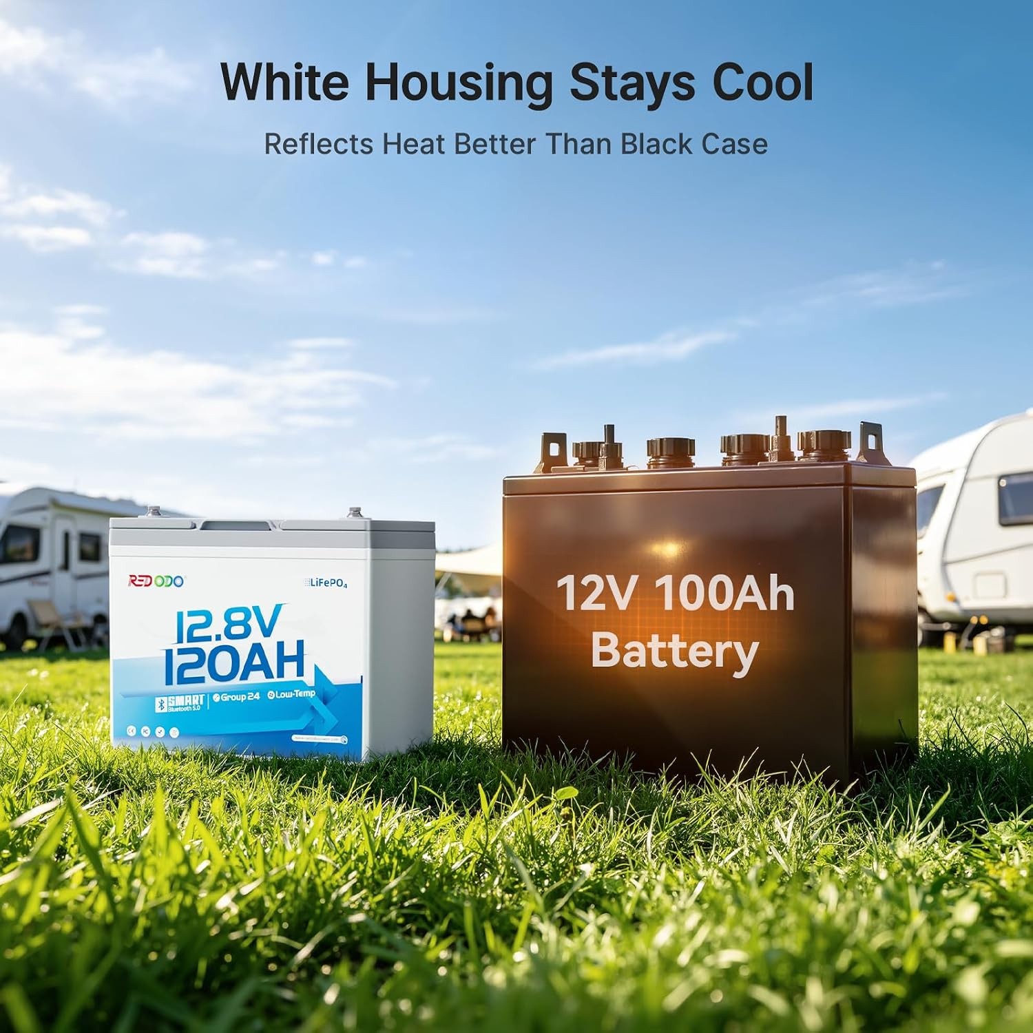 Redodo 12.8V 120Ah Bluetooth LiFePO4 Battery Group 24 & 1536Wh Energy for RV
