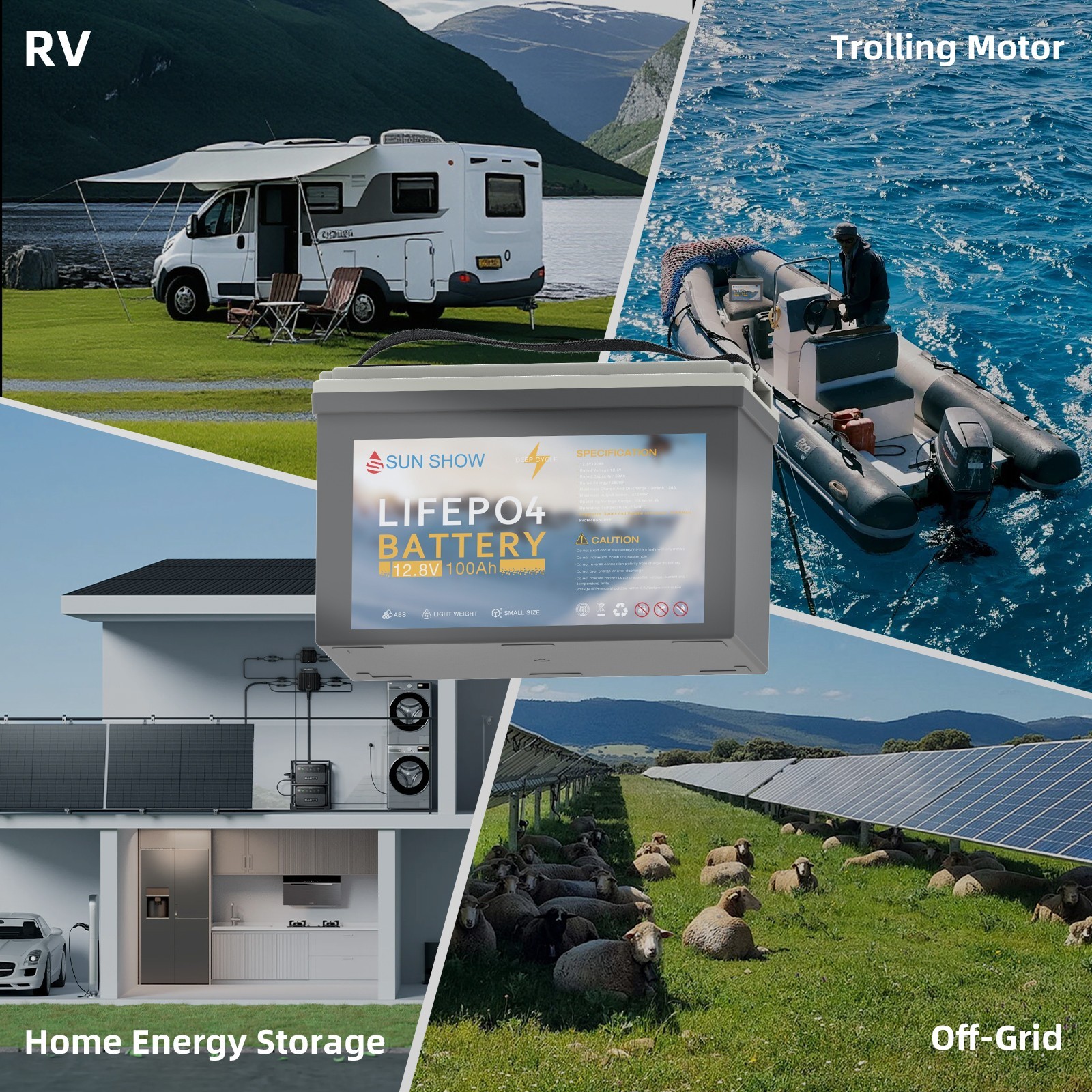 SANDISOLAR 12V 200AH 300AH LiFePO4 Lithium Battery 2560W BMS Solar RV Off-grid