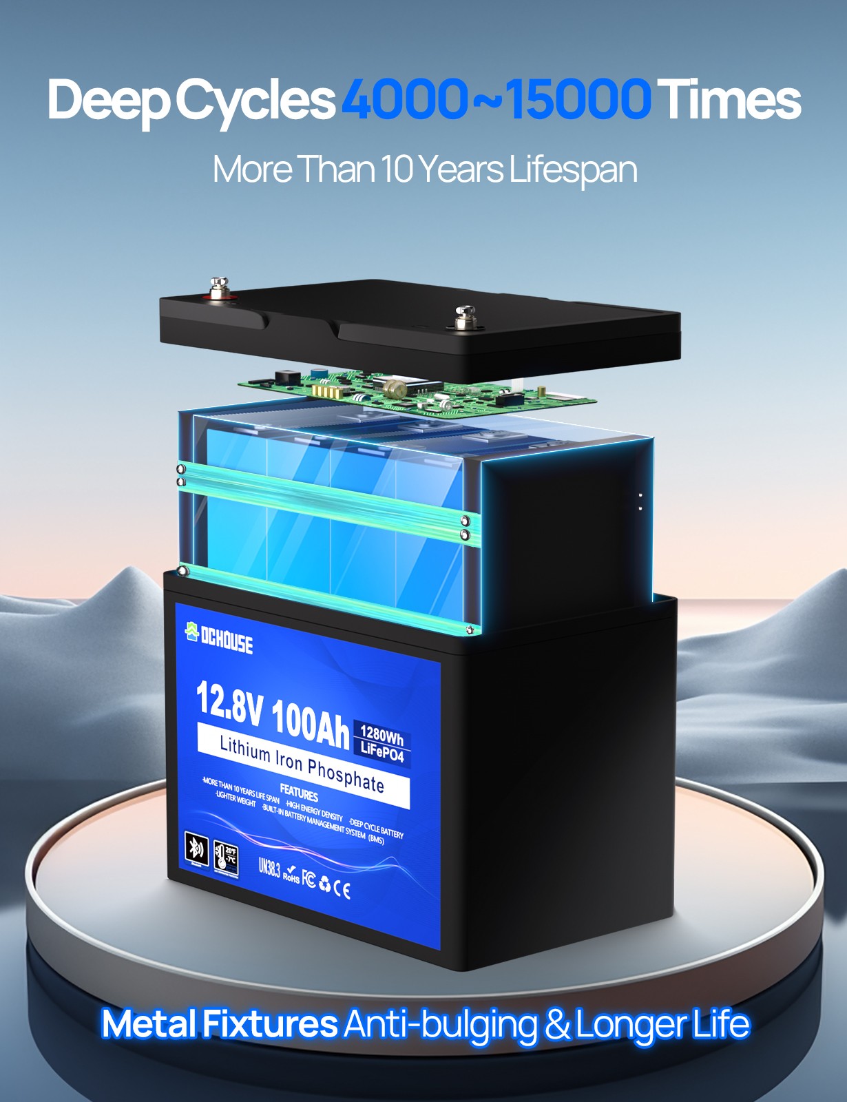 12V 100Ah LiFePO4 Lithium Battery 100A BMS for RV Off-grid Trolling Motor Solar