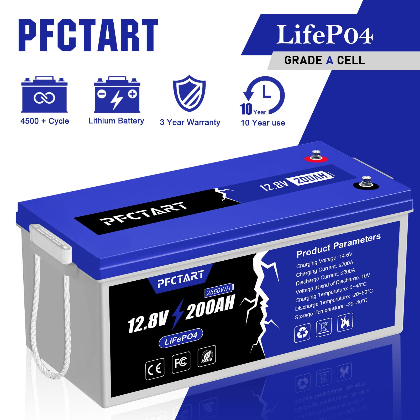 200ah Lifepo4 Lithium Battery Off-grid Trolling Motor BMS for RV Boat Home 100A