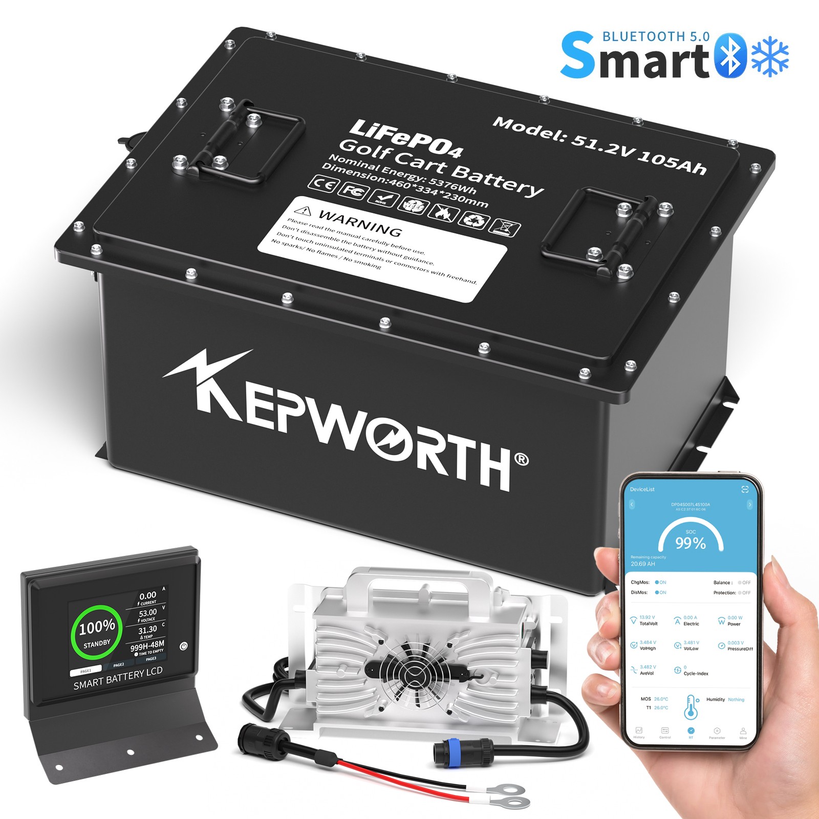 48V (51.2) 105Ah Lithium Golf Cart Battery BMS 20000+ Cycles LiFePO4 10.24kW