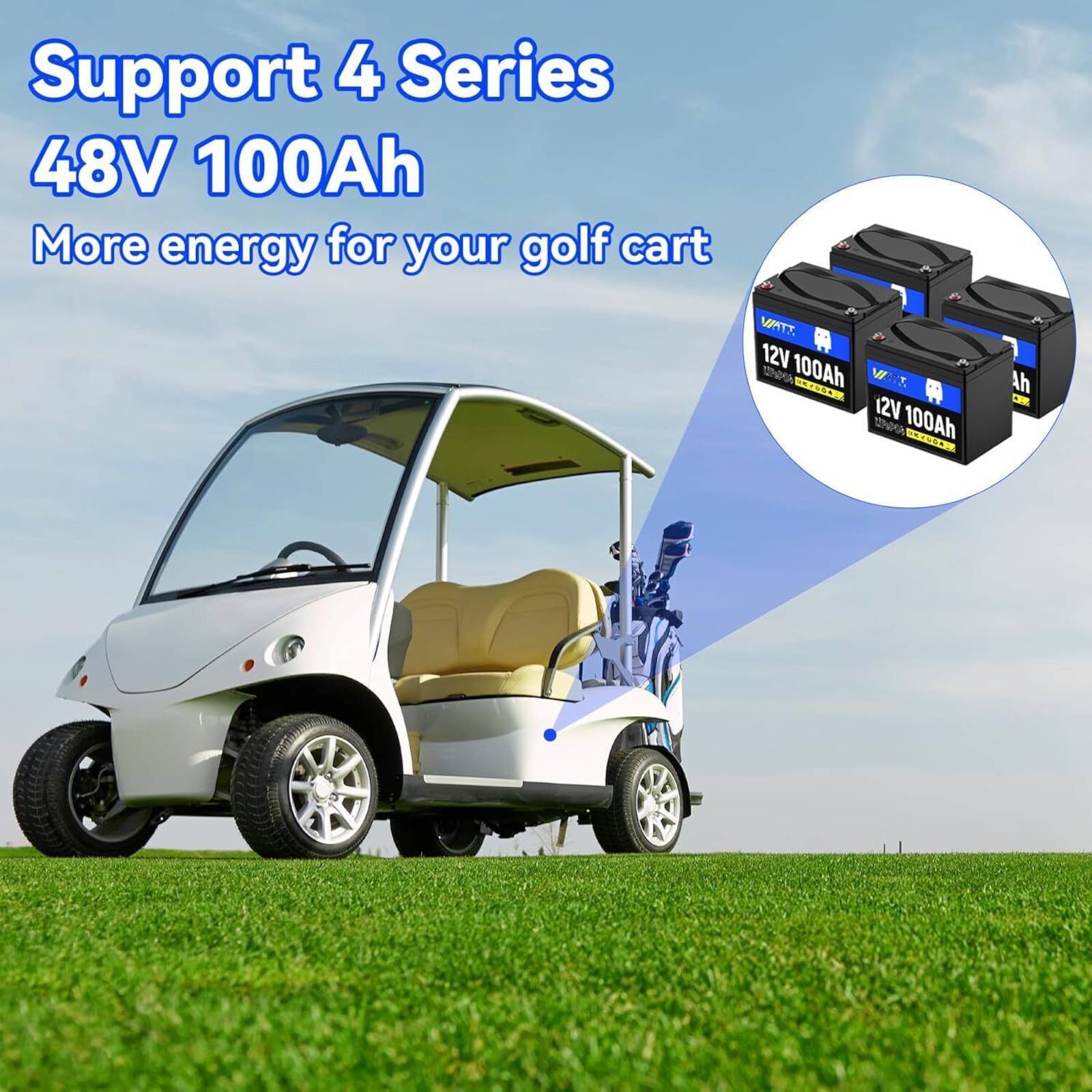 WattCycle 12V 100Ah LiFePO4 Lithium Battery Deep Cycle for Solar Trolling Motor