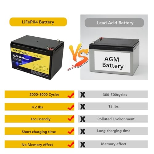 12V 20Ah Lithium LiFePO4 Deep Cycle Battery, 4000 Cycles 12V 20Ah-Mini