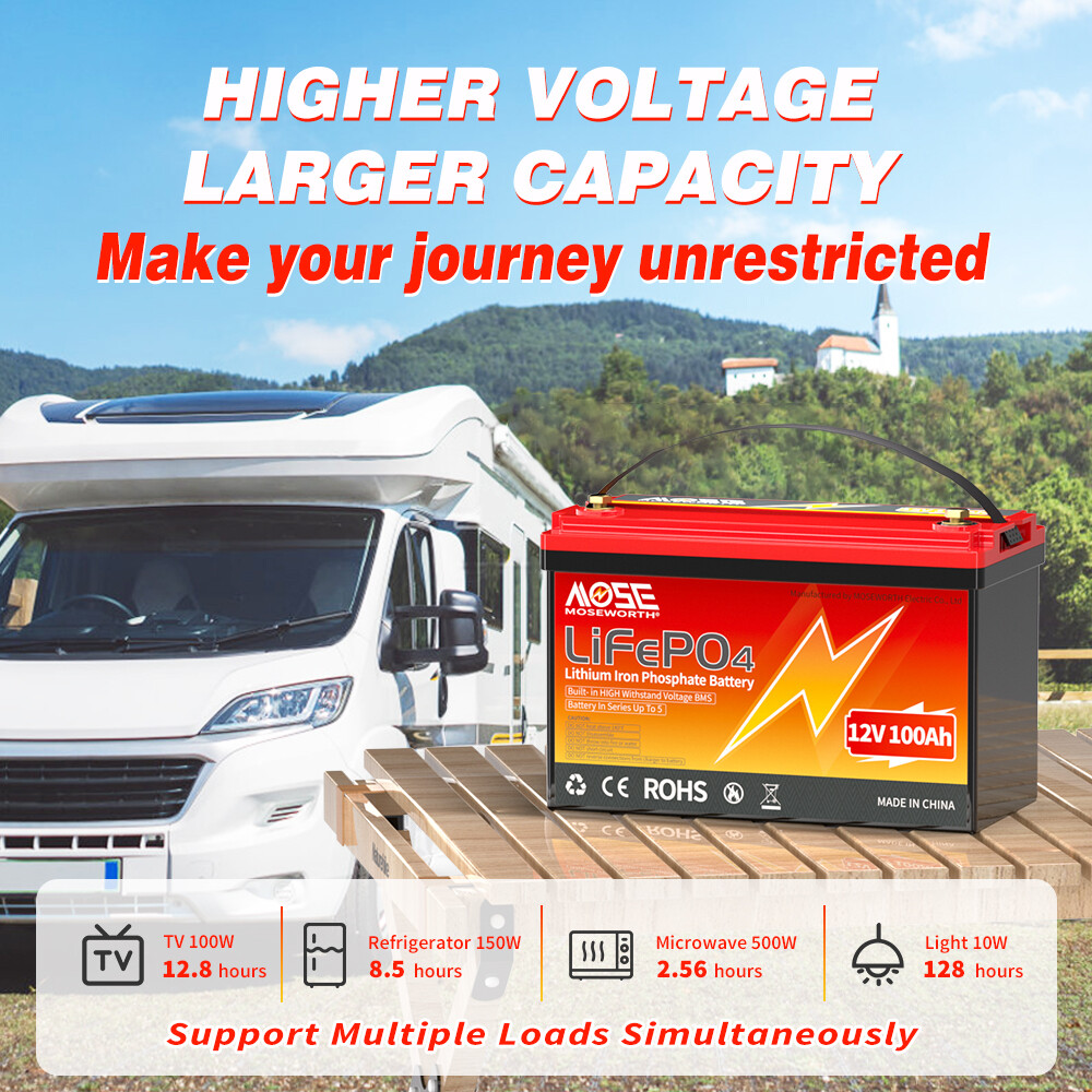 1/2/3 Pack 12V 100Ah LiFePO4 Lithium Battery Deep Cycle BMS for RV Solar Marine