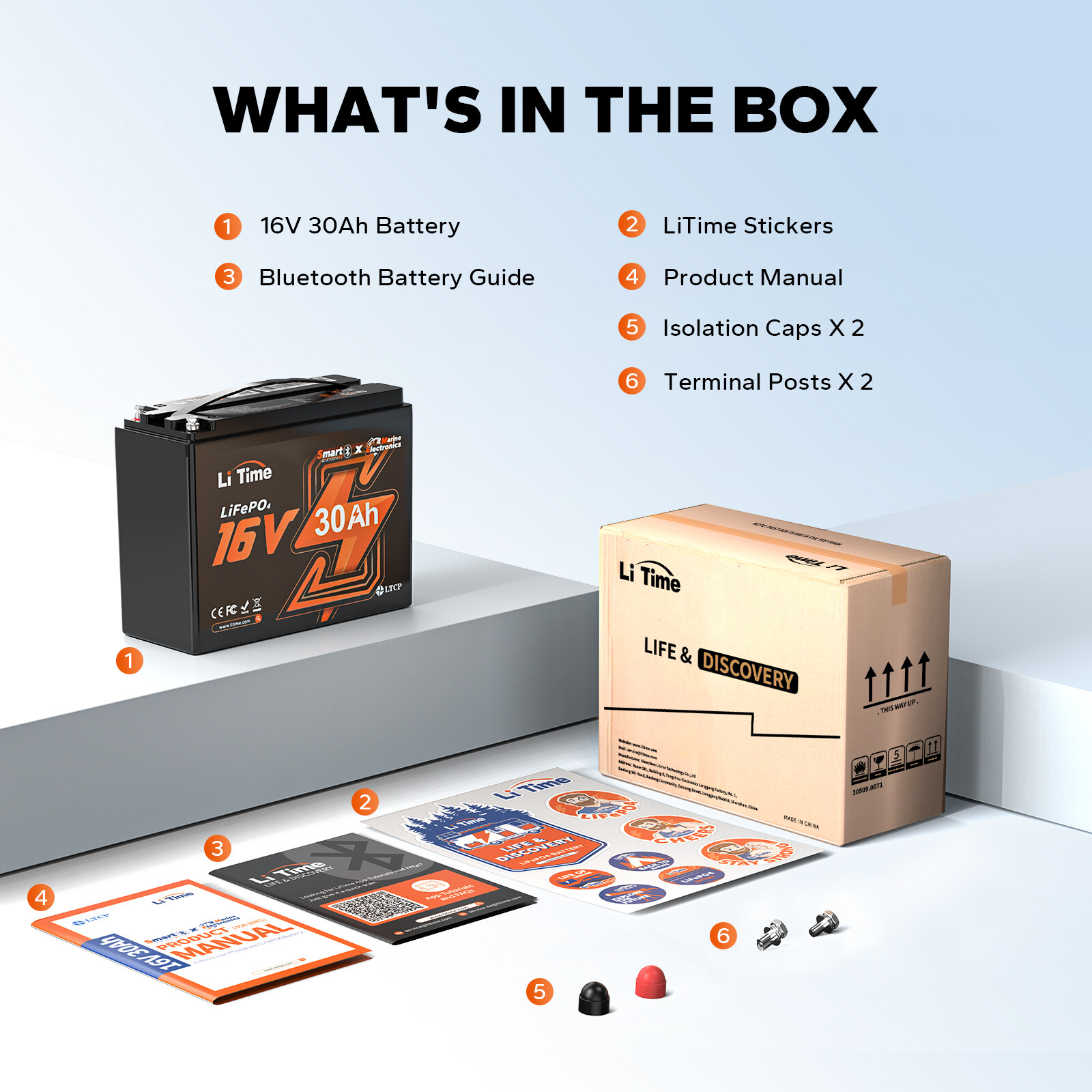 LiTime 16V 30Ah Bluetooth LiFePO4 Lithium Battery Born For Fish Finder Marine