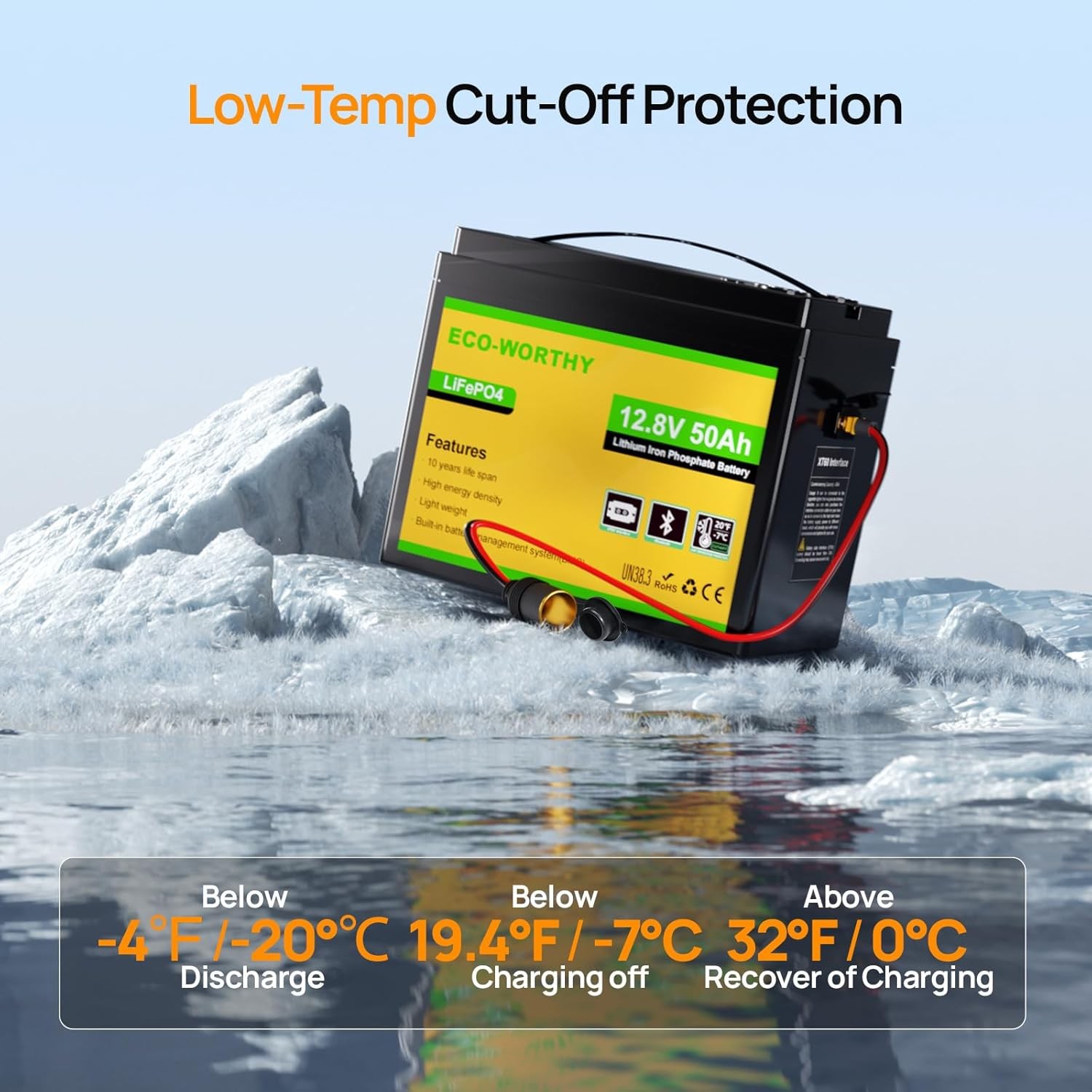 ECO-WORTHY 12V 50Ah LiFePO4 Lithium Battery with XT60 Interface