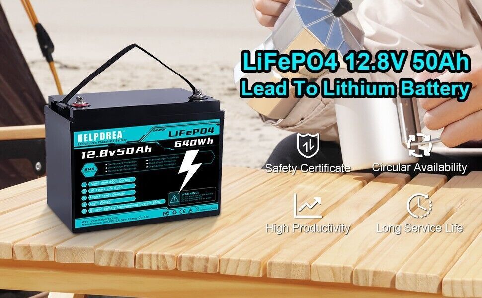 640Wh 12V 50Ah LiFePO4 Lithium Battery RV Trolling Motor Solar Off-grid Panel