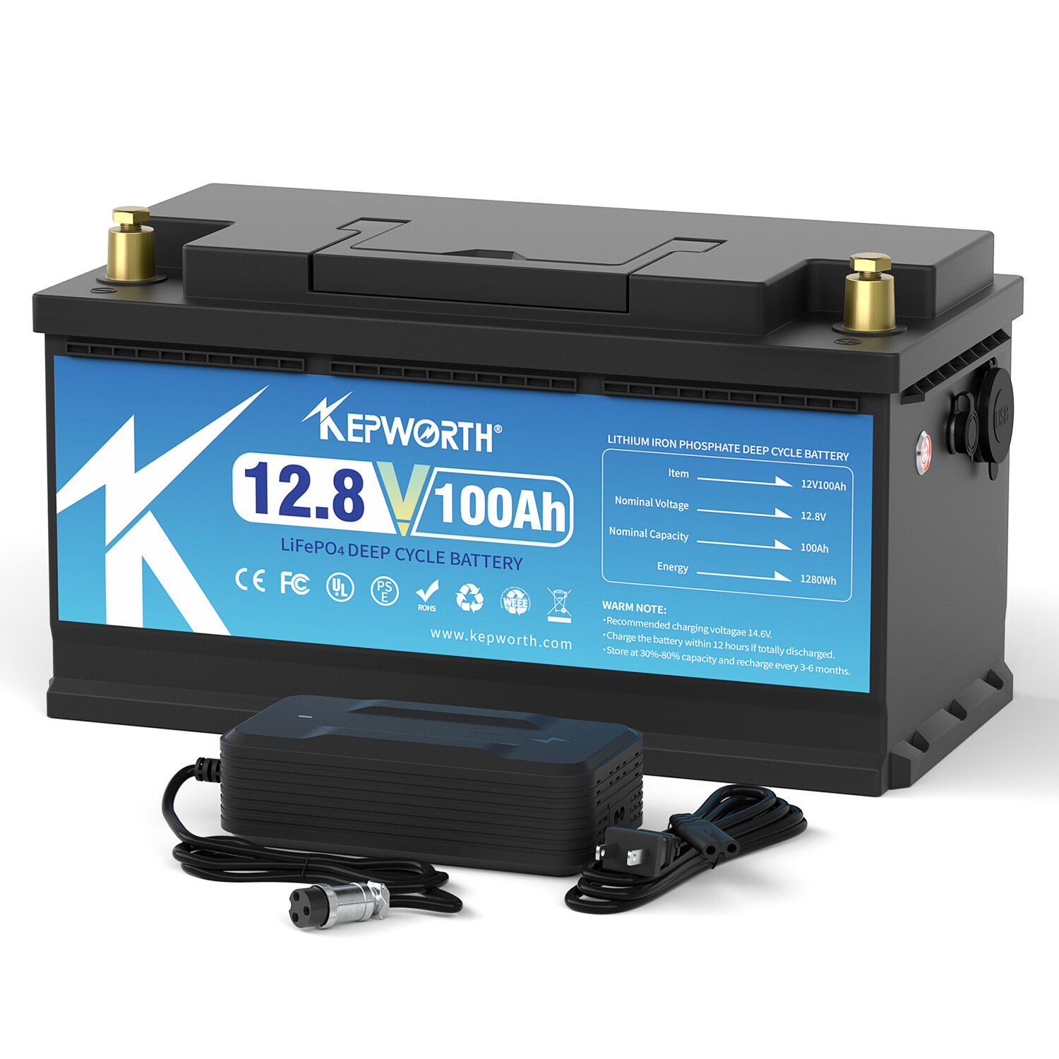 12V 100Ah LiFePO4 Lithium Battery 20000 Cycles BMS 10-Year Lifespan Trailer RV