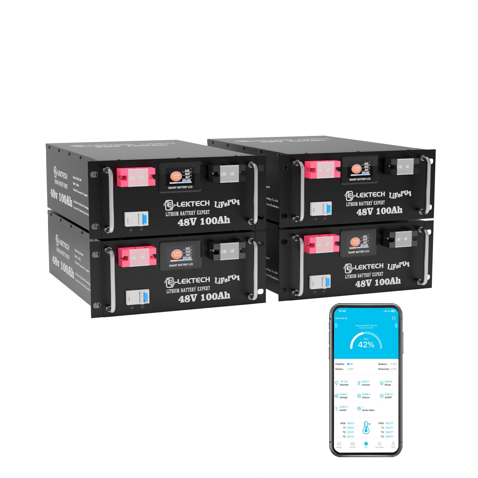 48V 100Ah LiFePO4 Lithium Battery 200A BMS 5120Wh RV Camping Solar Power Storage
