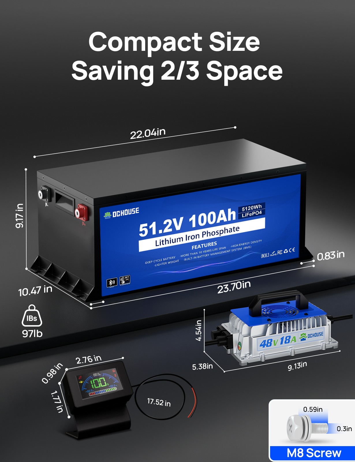 DC HOUSE 48V 100AH Golf Cart Lithium LiFePO4 Battery with 18A Charger Club Car