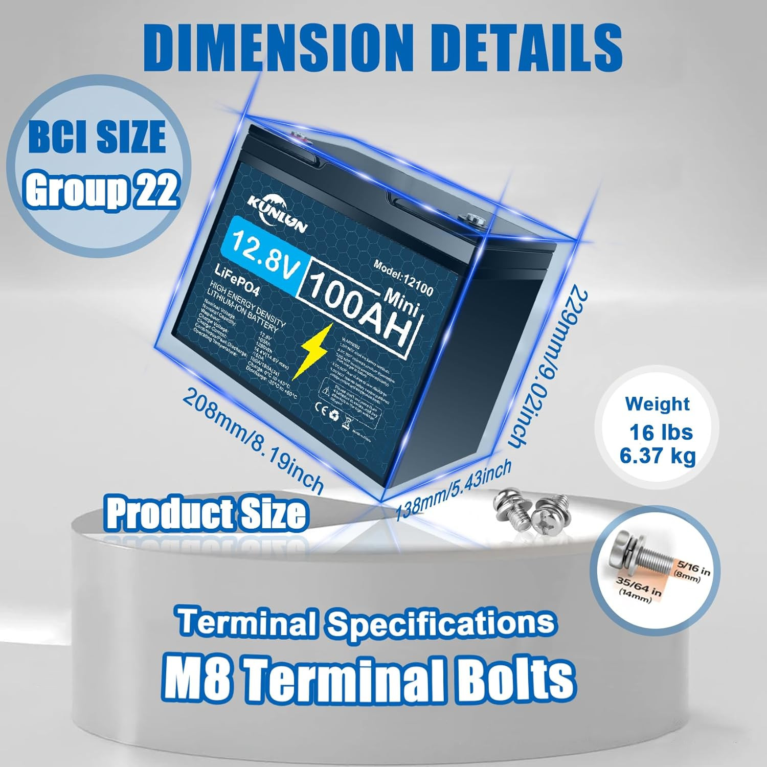 1280Wh 12V 100Ah LiFePO4 Lithium Battery Deep Cycle BMS RV Off-Grid Solar Marine