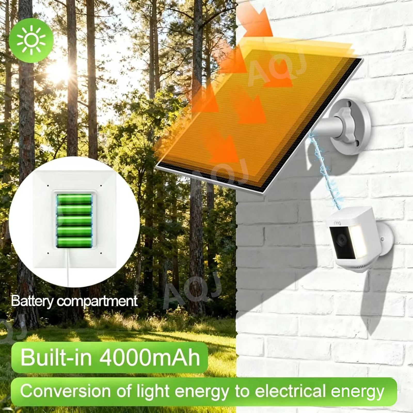 5V Solar Panel Waterproof Solar Charger for Ring Video Doorbell 3W – 1 PACK
