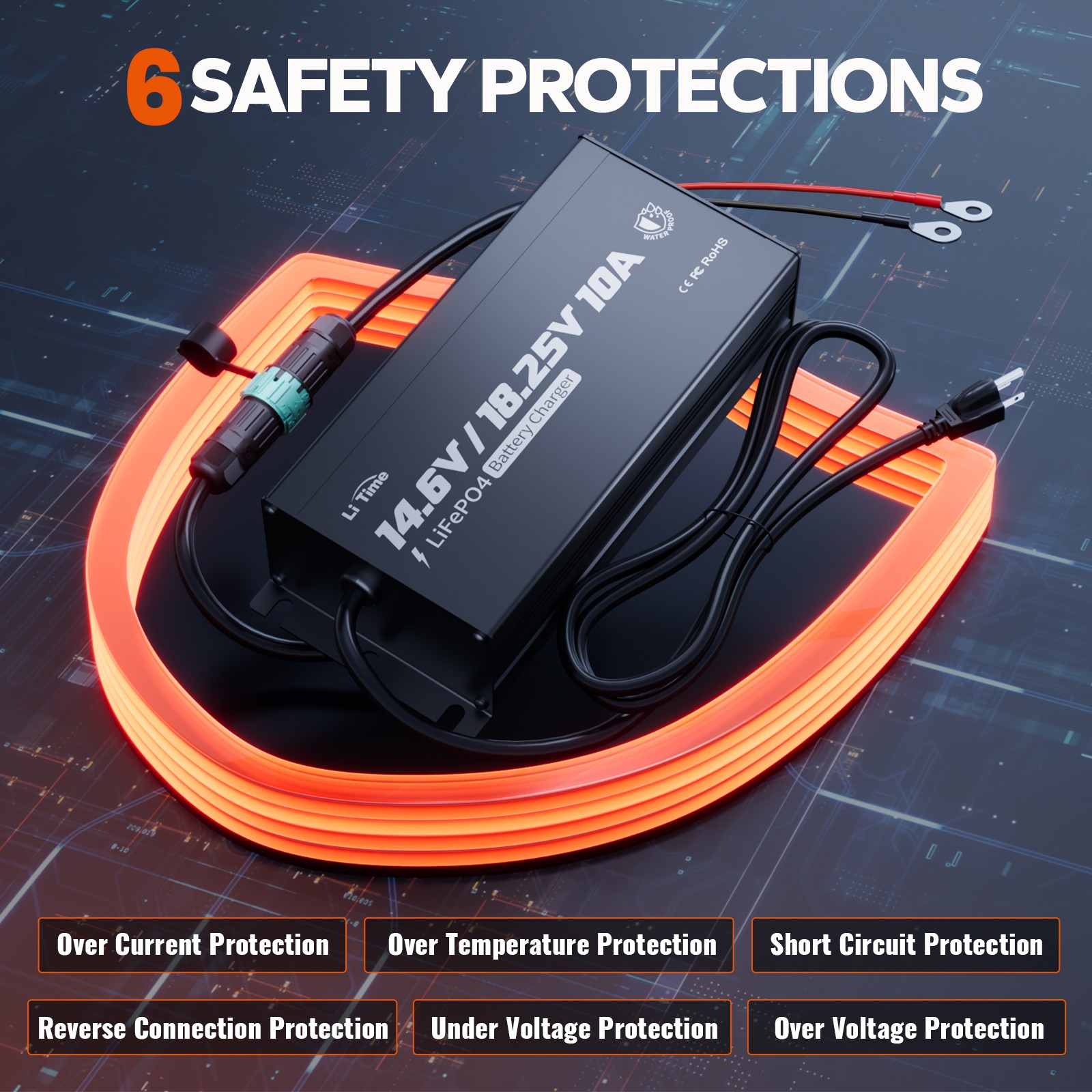 LiTime 16V 70Ah Bluetooth LiFePO4 Lithium Battery+10A Charger For Fish Finder