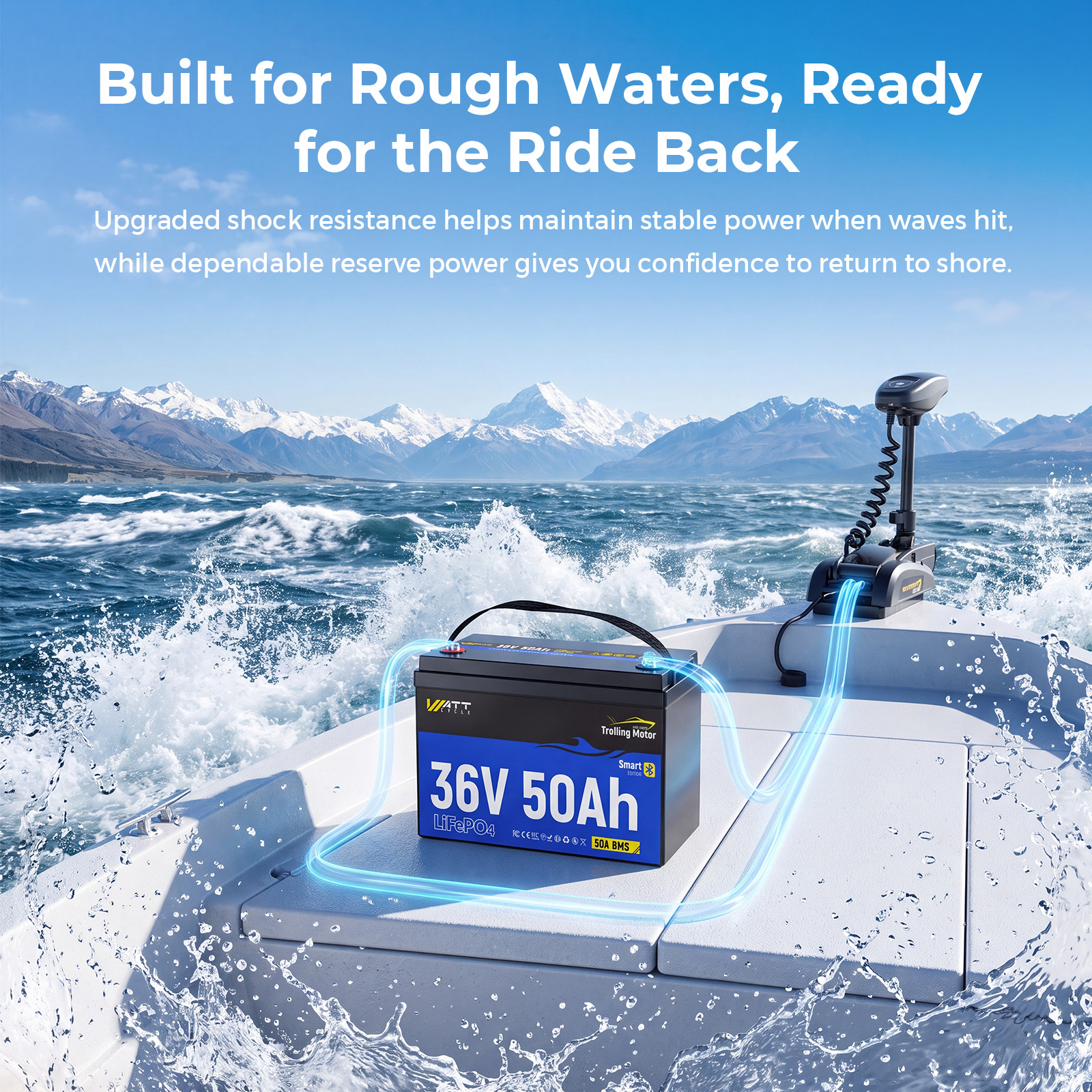 Wattcycle 36V 50Ah 1920Wh LiFePO4 Battery EV Grade Cell Bluetooth Trolling Motor