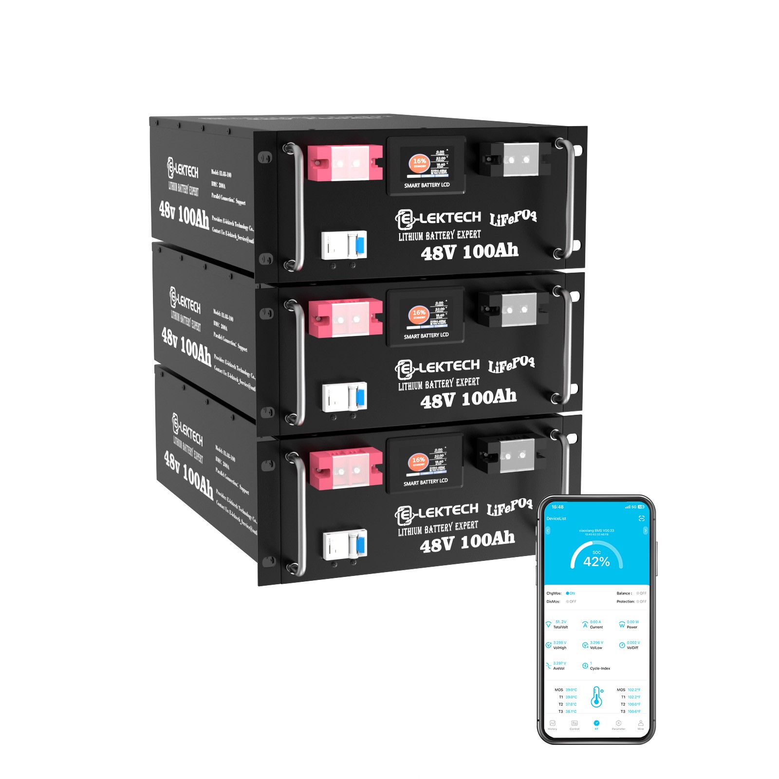 48V 100Ah LiFePO4 Lithium Battery 200A BMS 5120Wh RV Camping Solar Power Storage