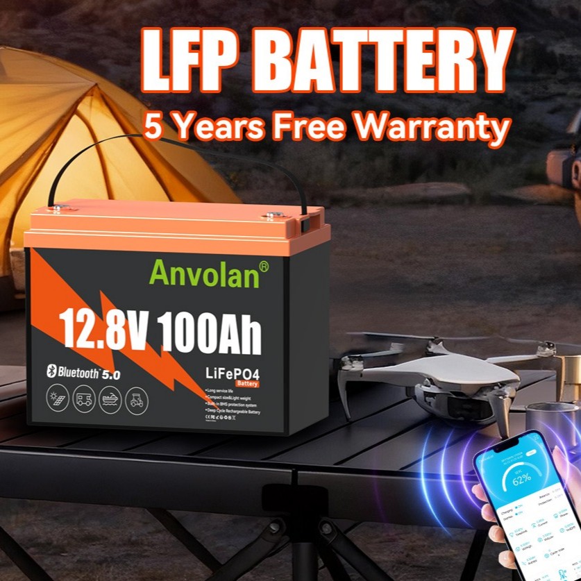 1/2X Bluetooth 12V100Ah Smart Bluetooth LiFePO4 Lithium Battery ForTrollingMotor